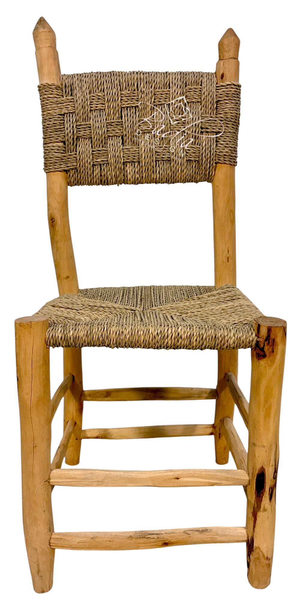 Natural Wood Chair with Woven Rope Seat and Back