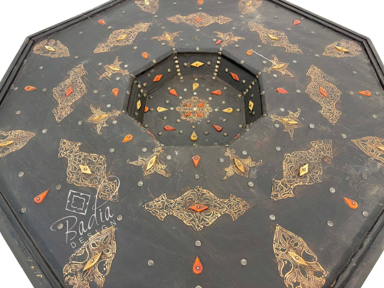 Octagon Embossed Metal and Bone Table