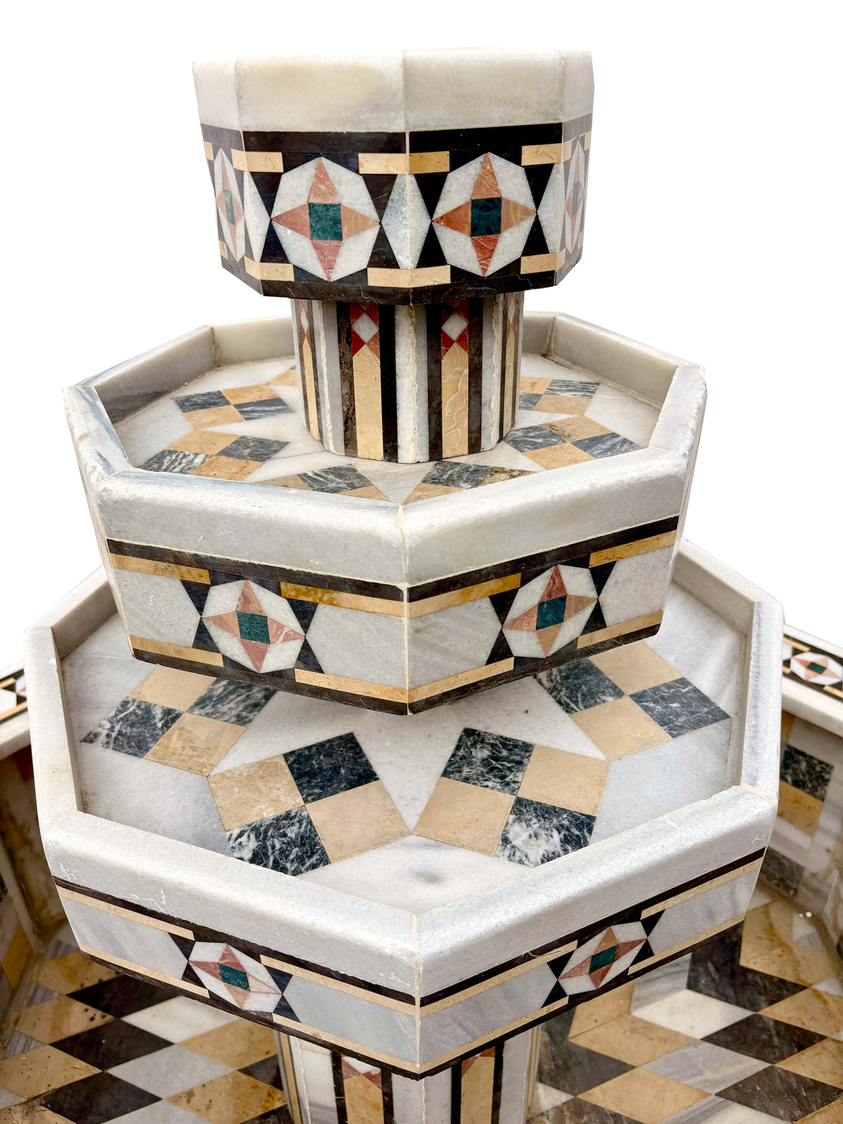 Octagonal Marble Fountain with Hand-Painted Designs
