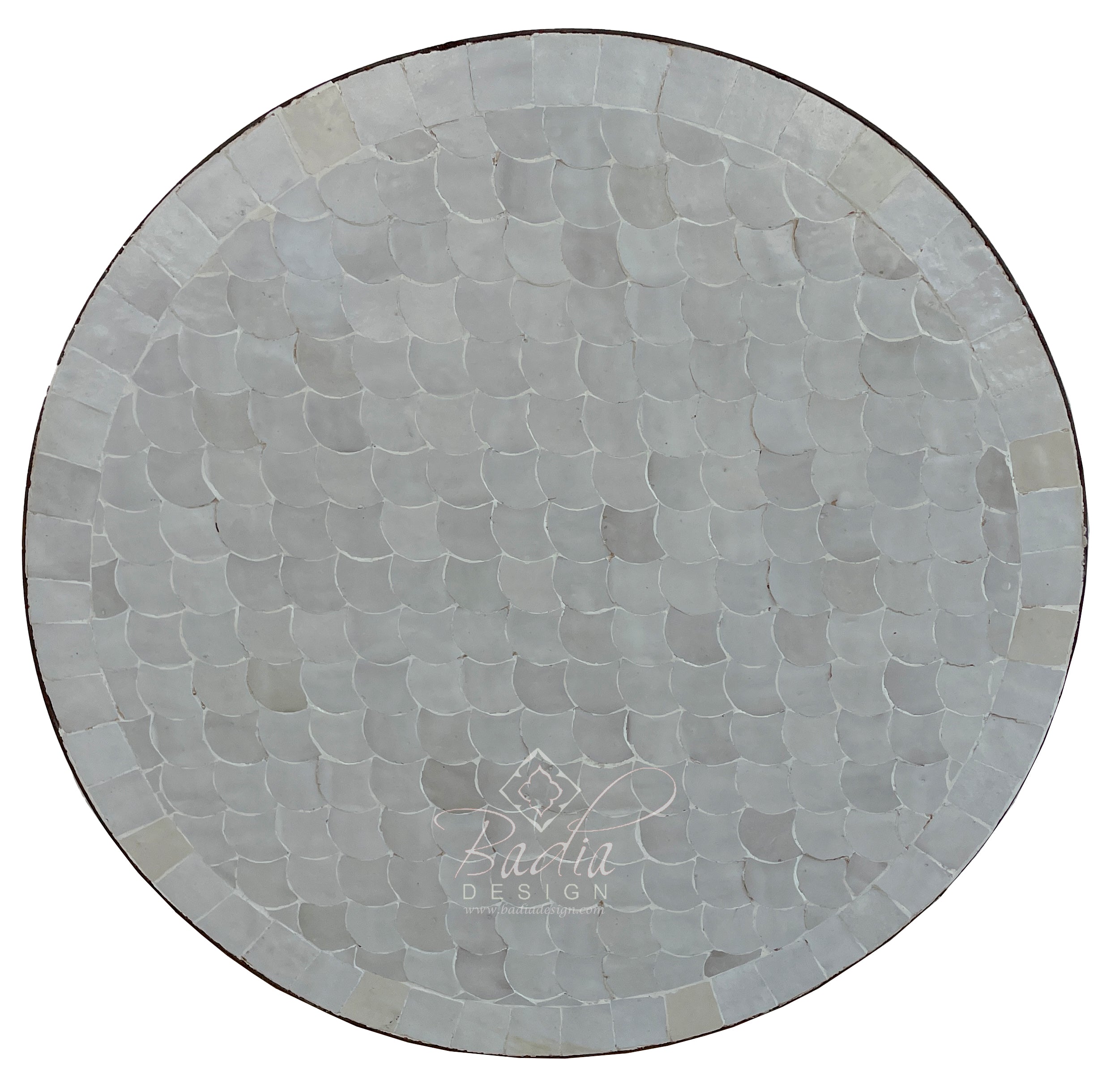 Moroccan Off White Round Tile Table Top with Intricate Design