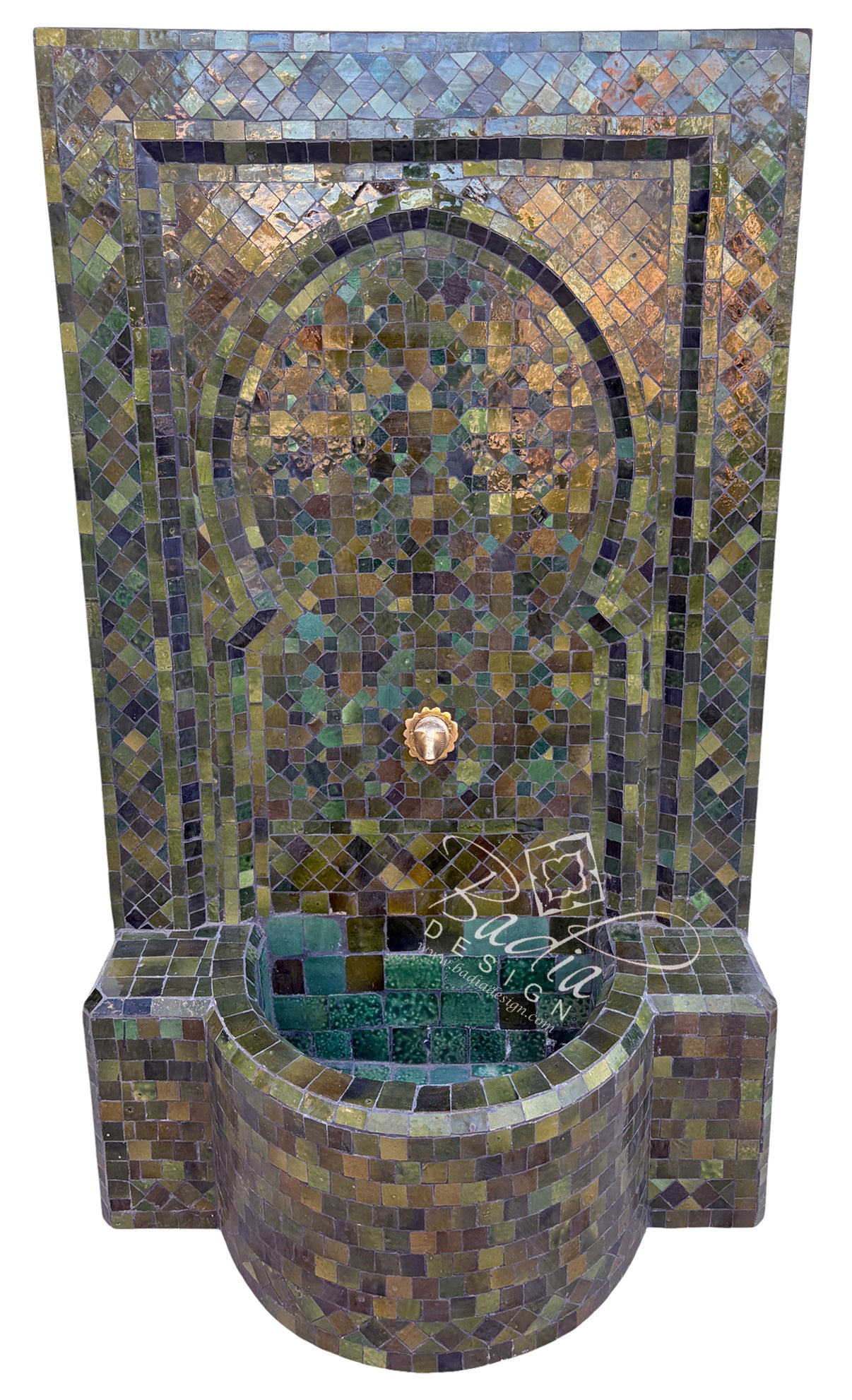 Moroccan Olive and Dark Green Zellige Water Fountain