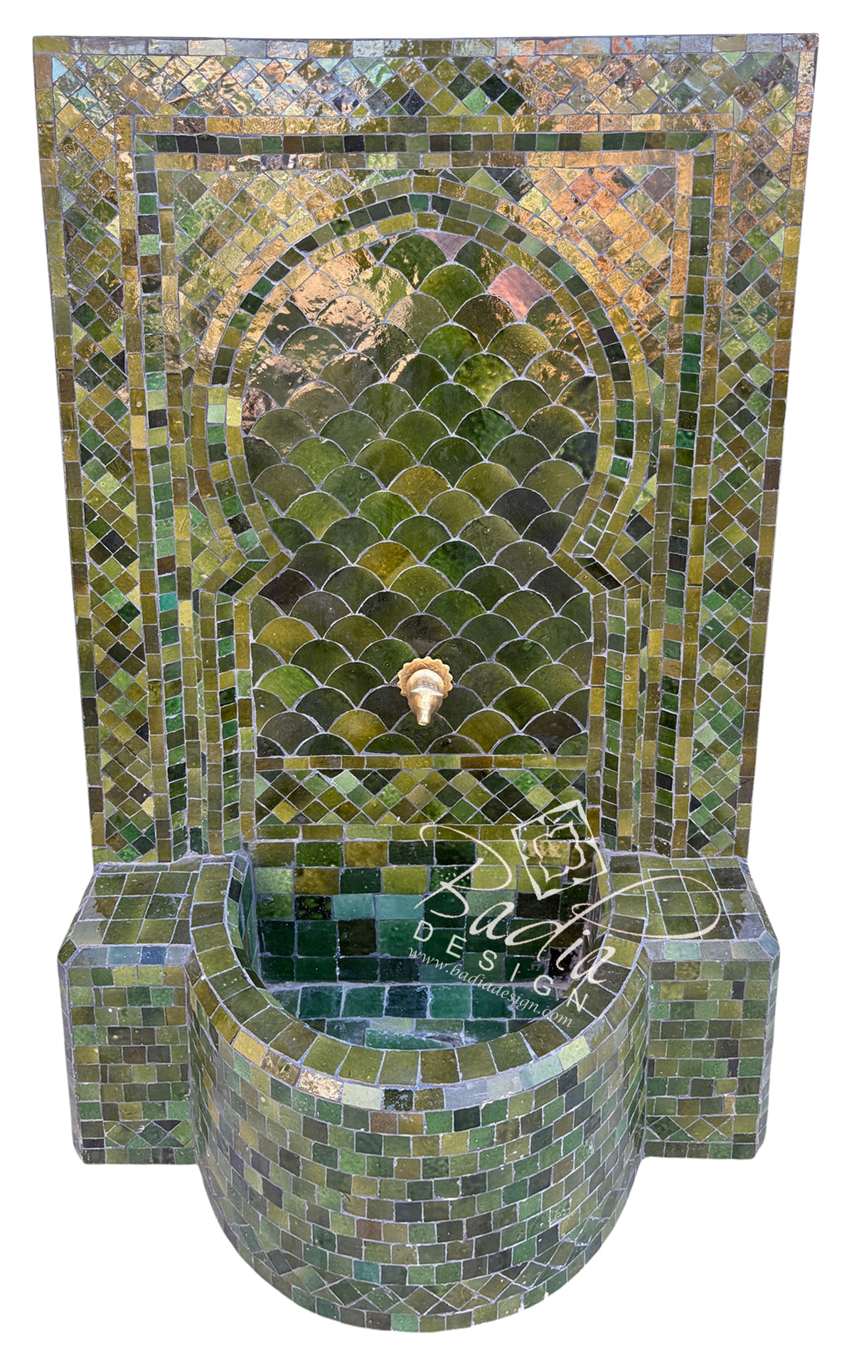 Moroccan Olive Green Zellige Tile Water Fountain