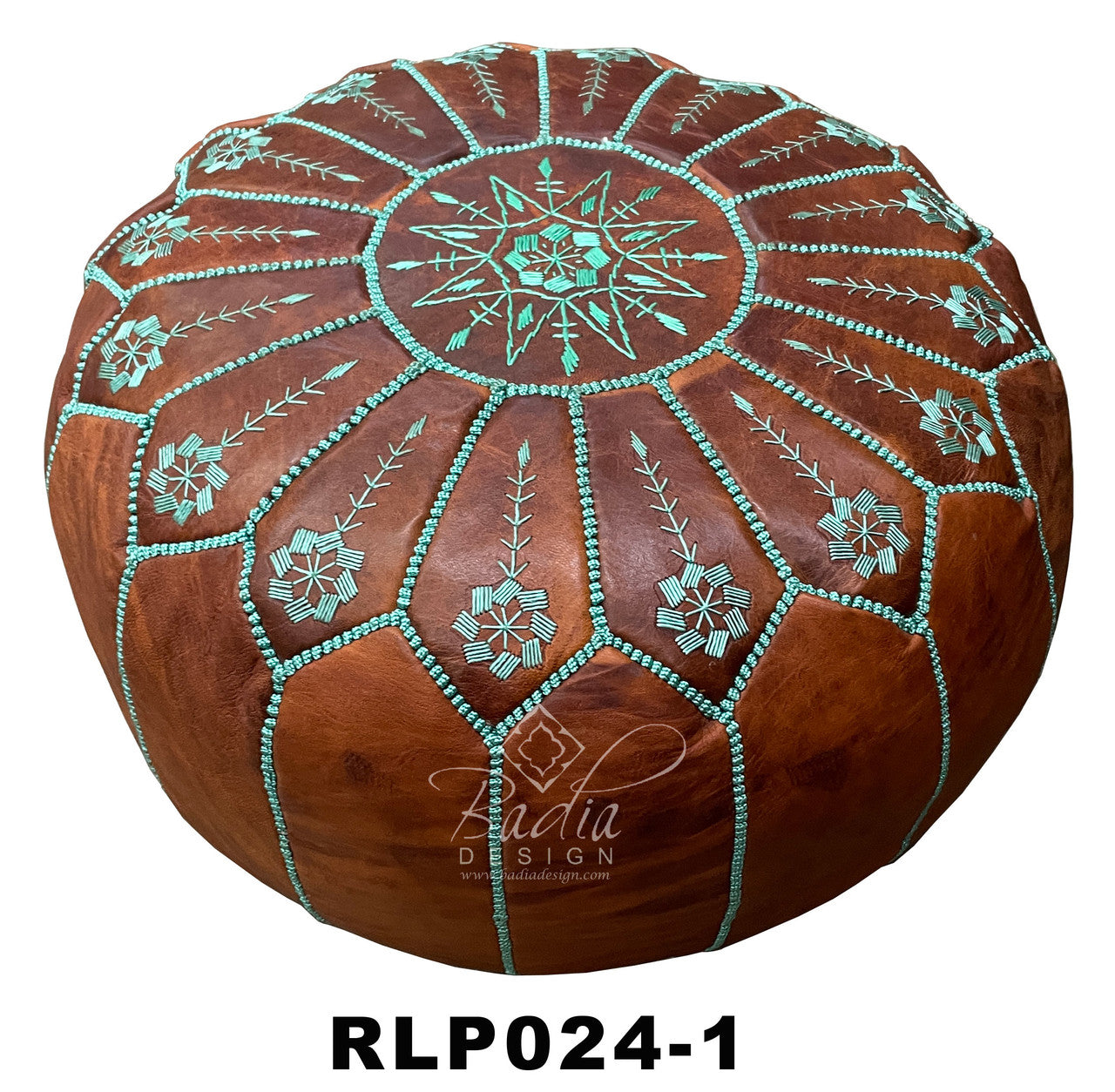 Round Moroccan Leather Poufs with Decorative Stitching – Badia
