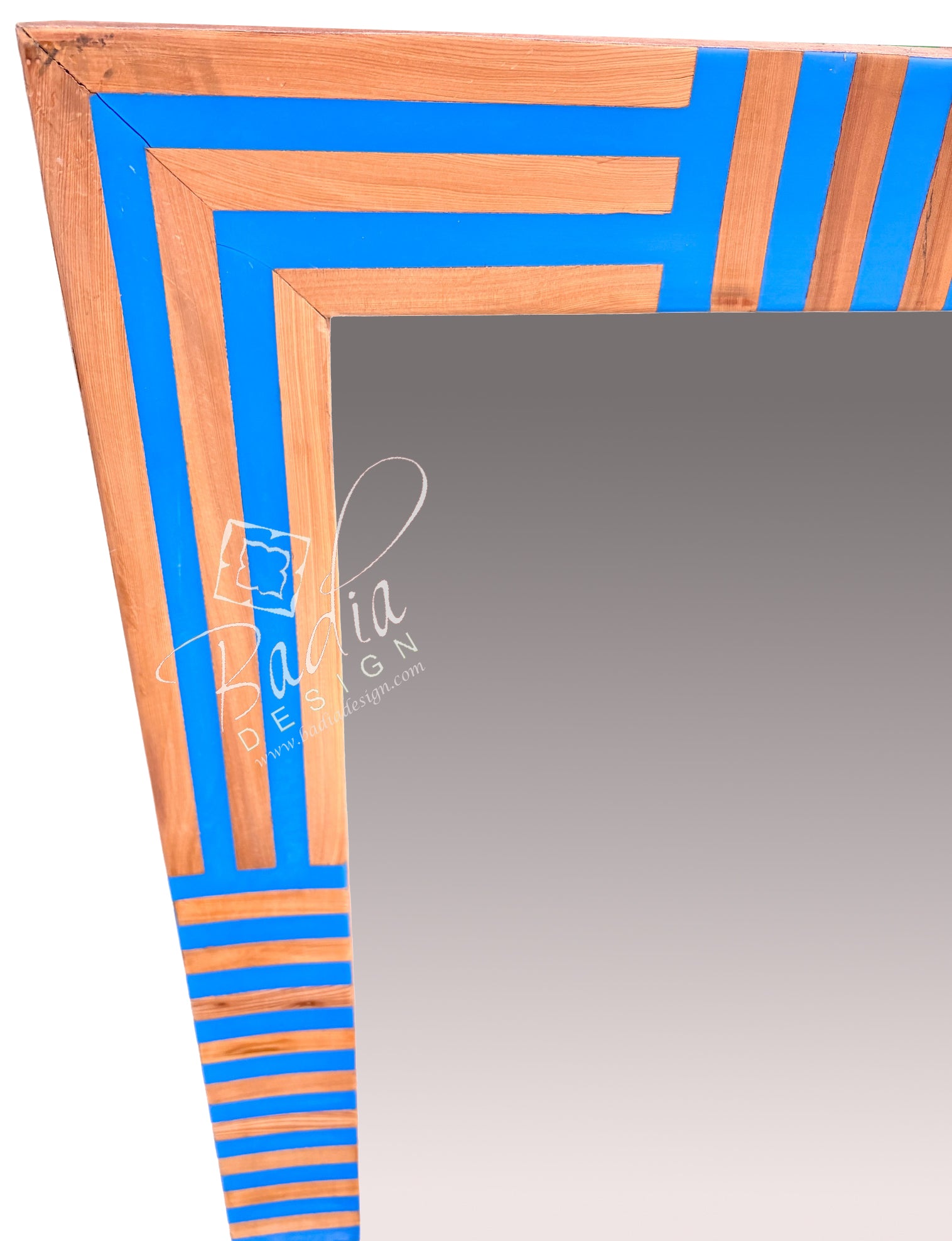 Rectangular Blue and Beige Resin and Wood Accent Mirror