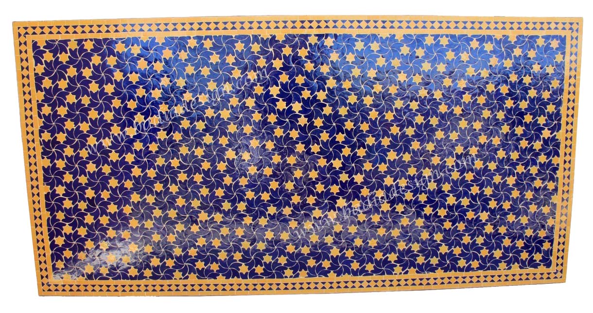 40"W x 80"L Blue and Yellow Moroccan Mosaic Tile Table Top