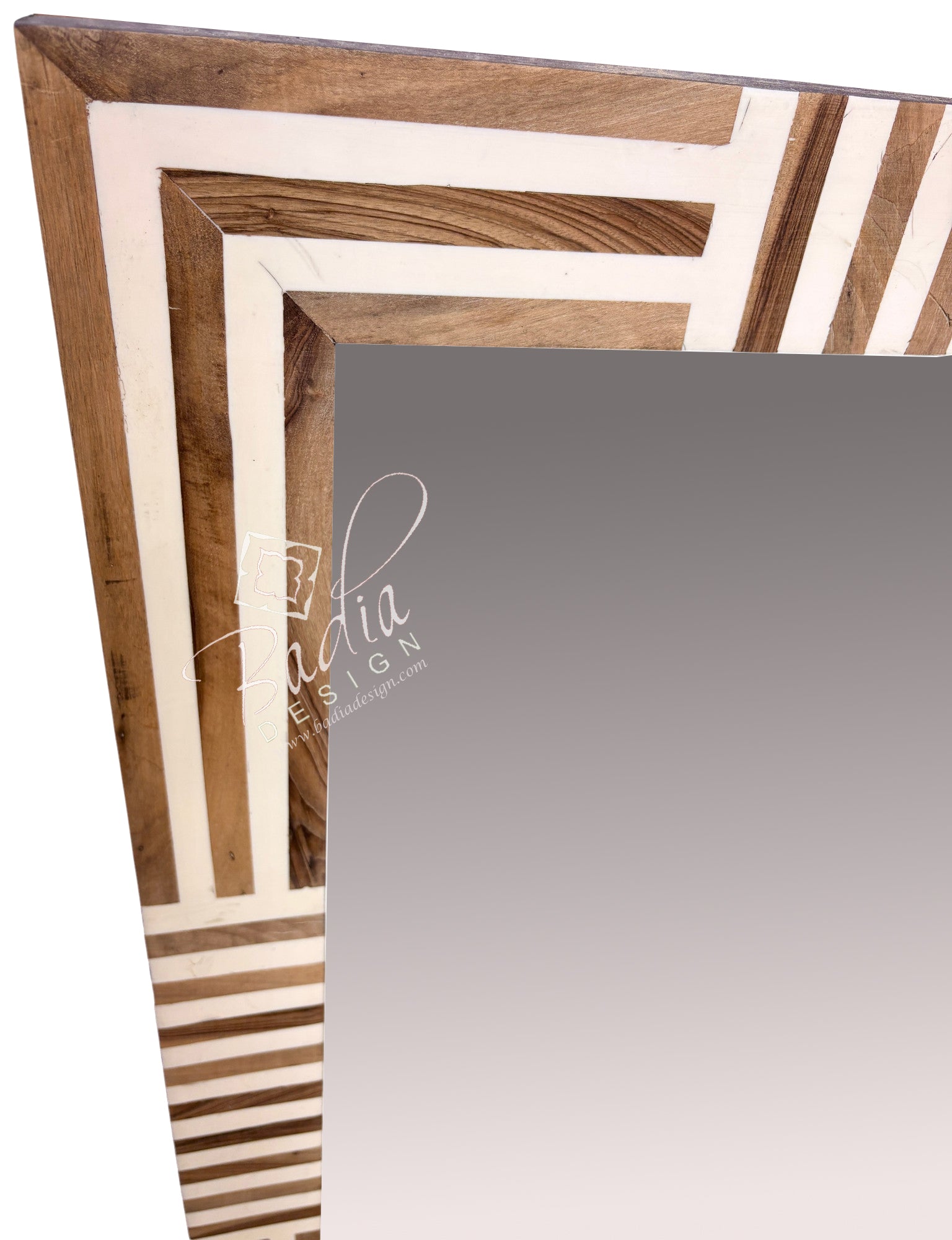 Rectangular White and Beige Resin and Wood Accent Mirror