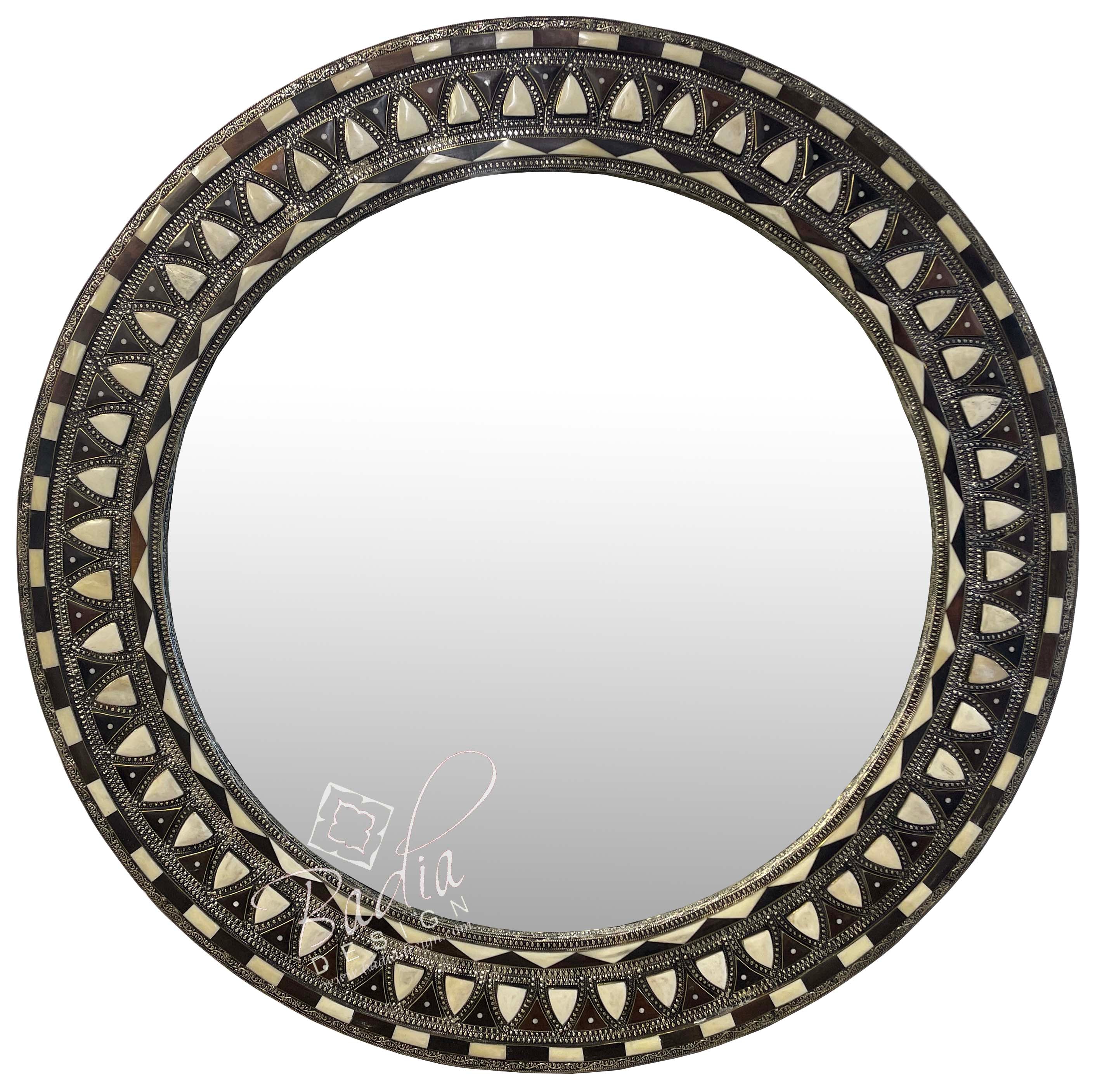 Round Metal and White Bone Mirror