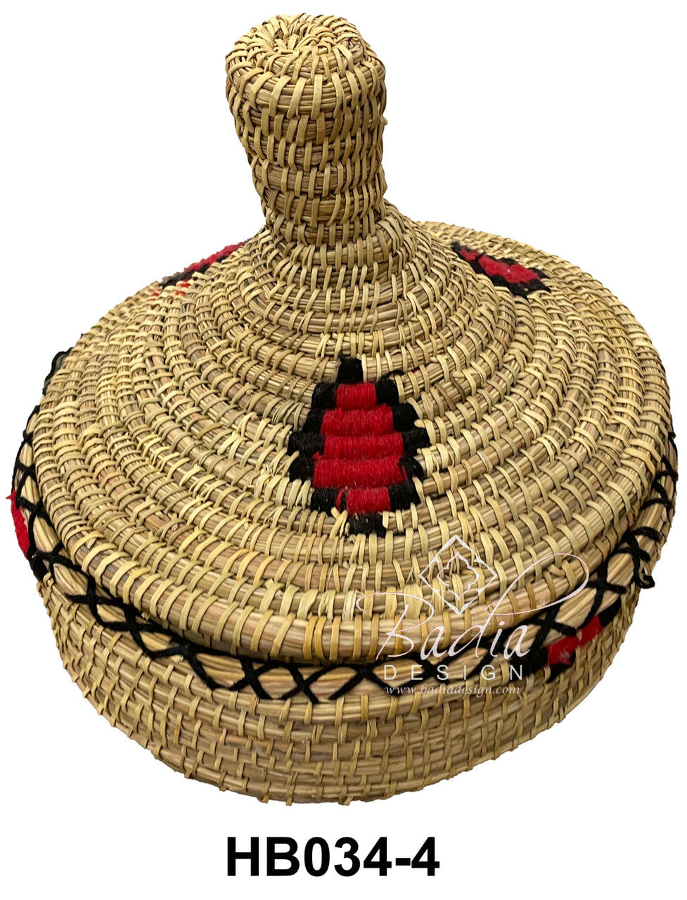 Moroccan Woven basket with decorative elements on a white background