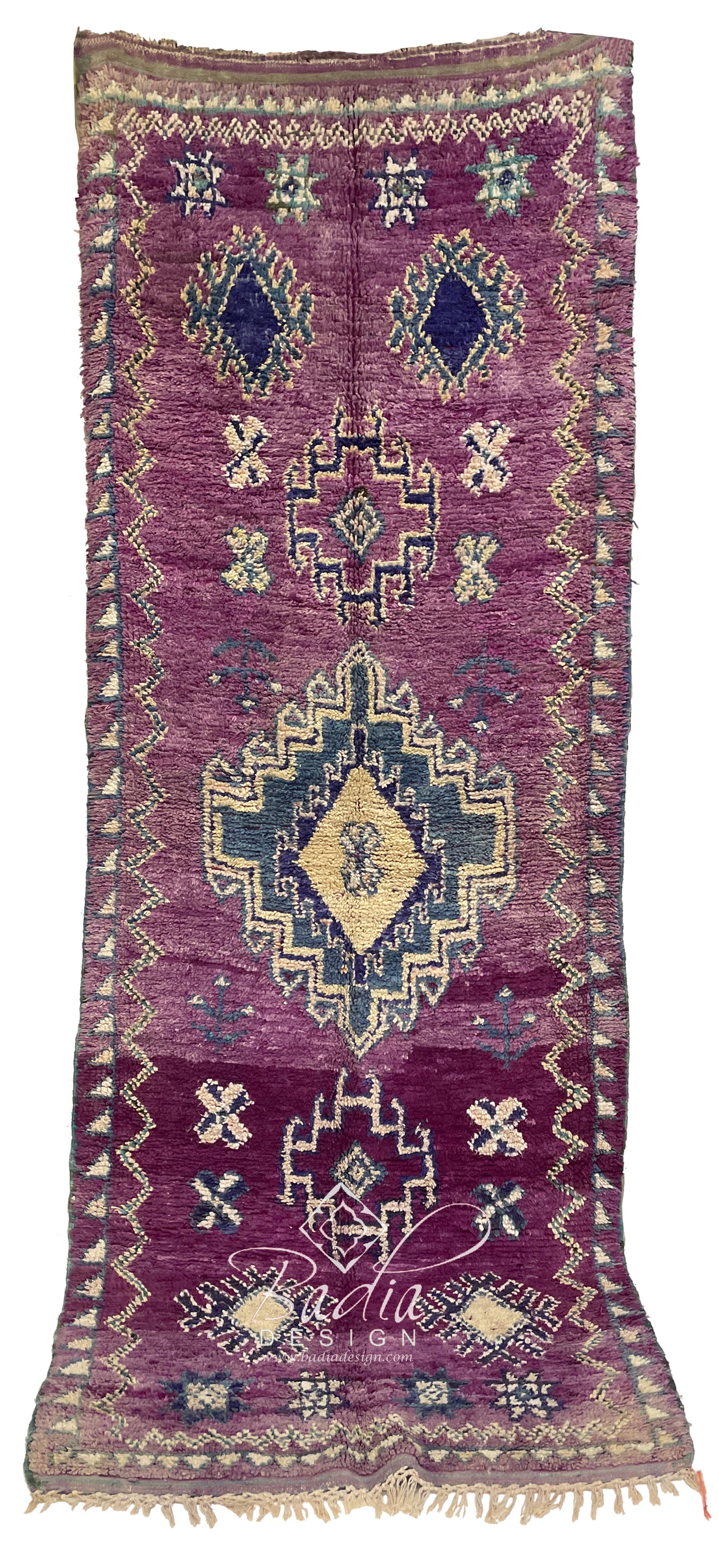 Purple Rug with Multicolor Geometric Patterns