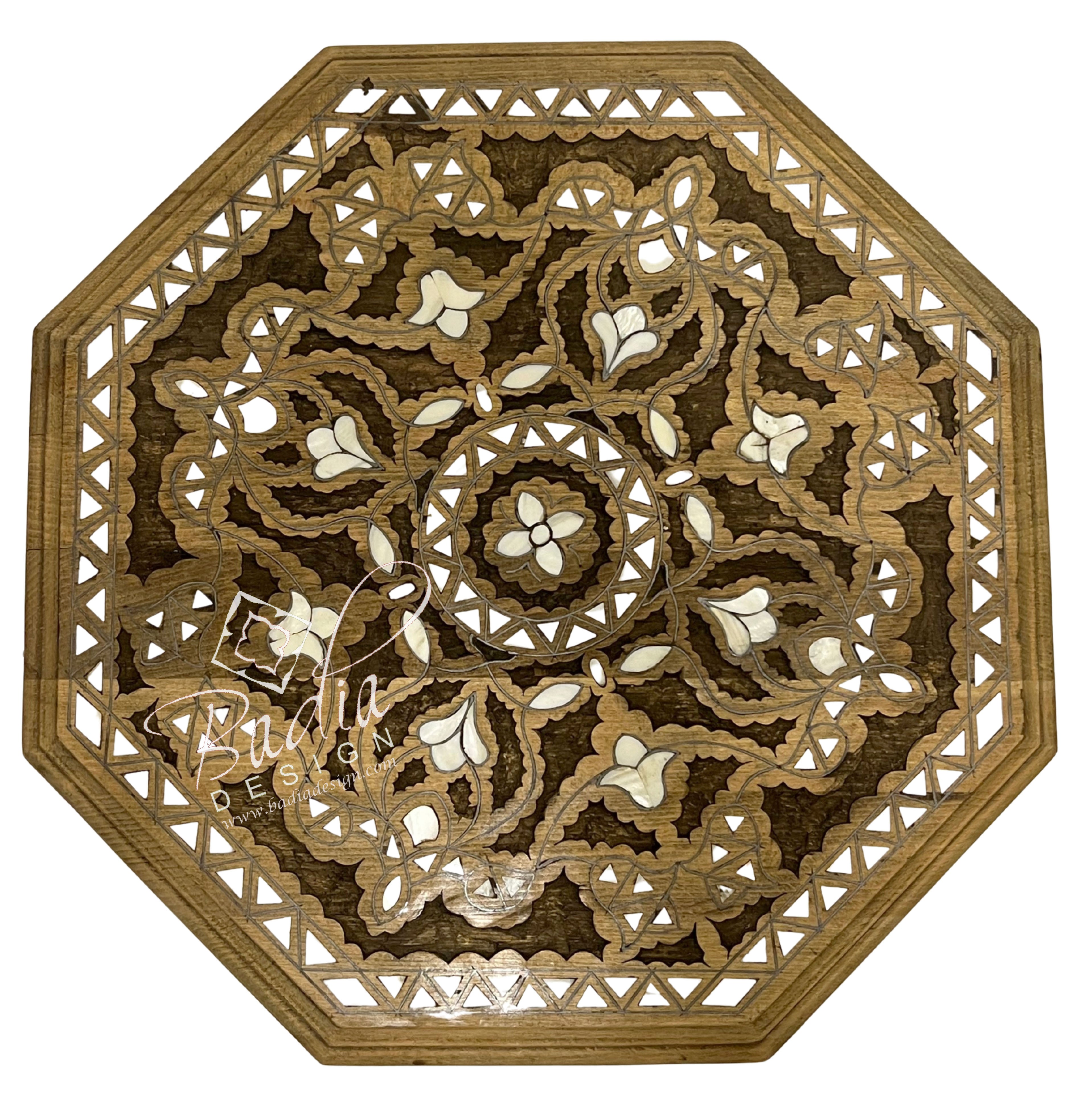 Light Stained Side Table with Mother of Pearl Inlay