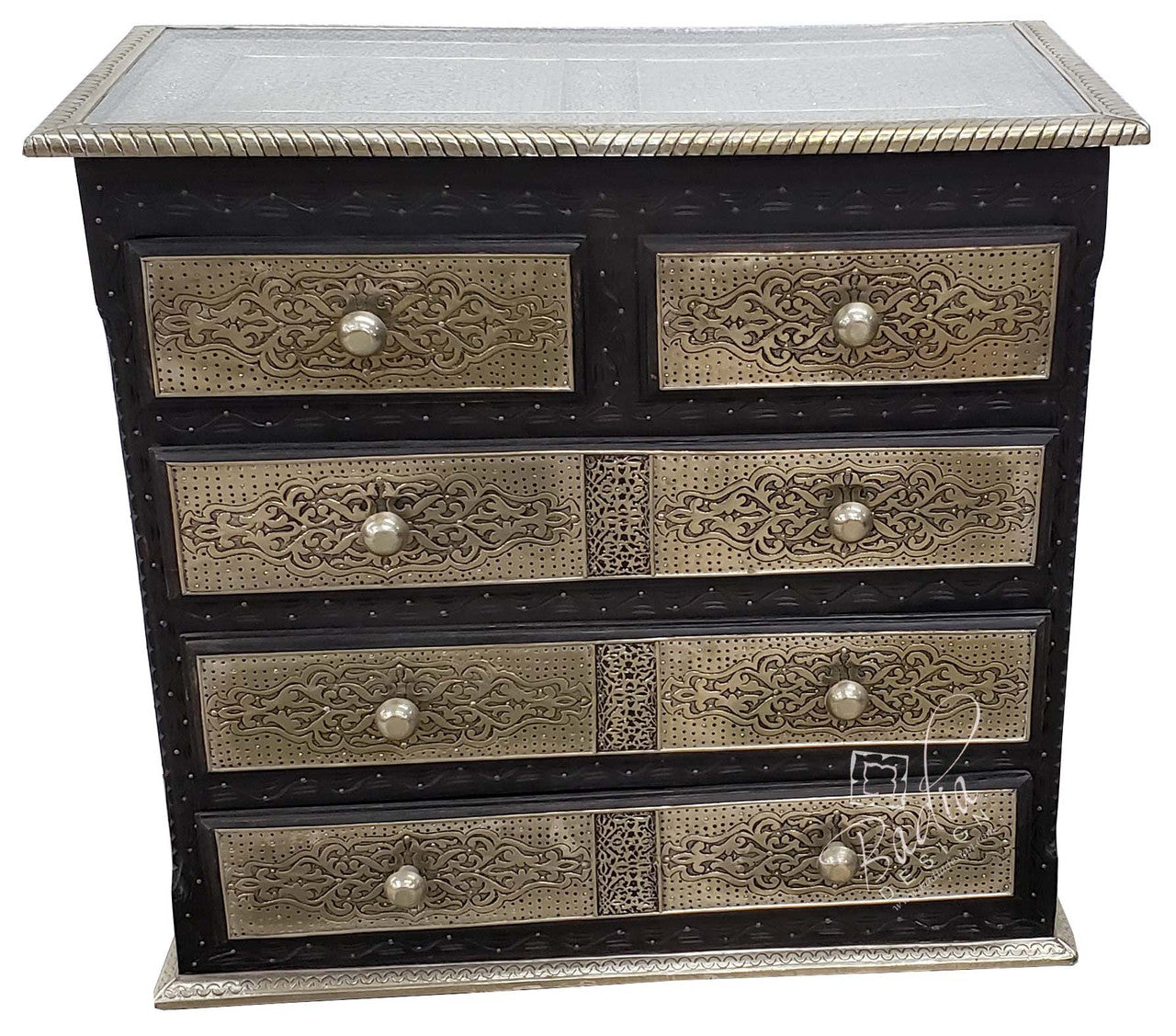 dresser with metal accents Eclectic Solid Wood Brown Bedroom Dresser Metal Accents
