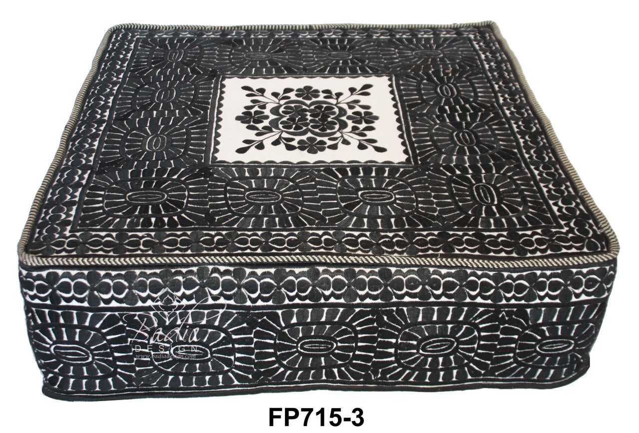 Square Embroidered Floor Ottoman