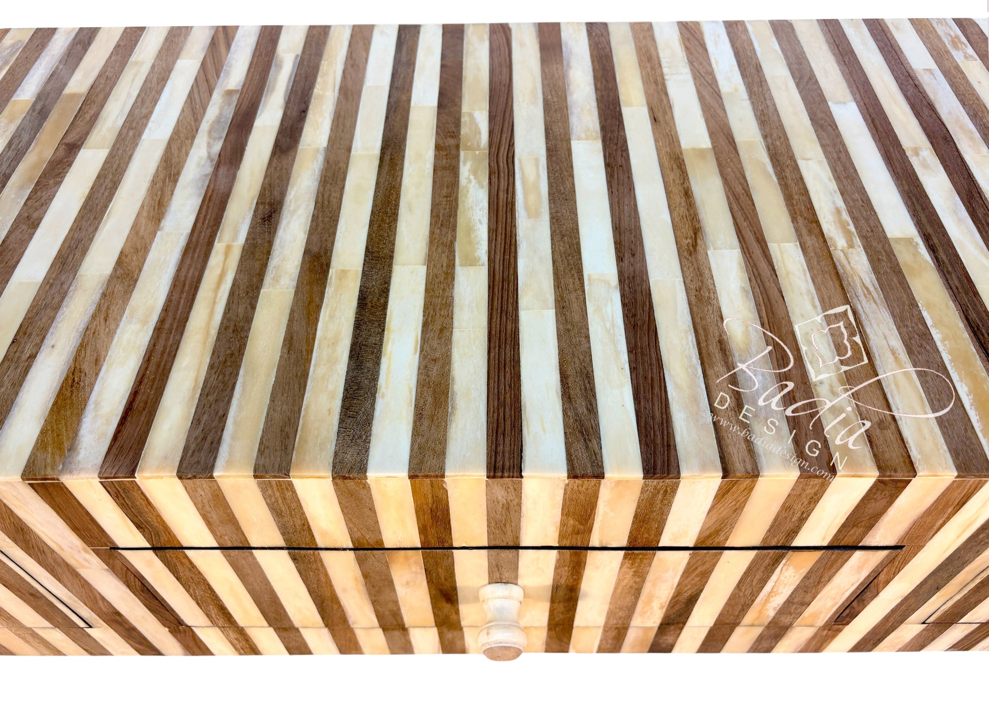Striped Resin and Cedar Wood Cabinet
