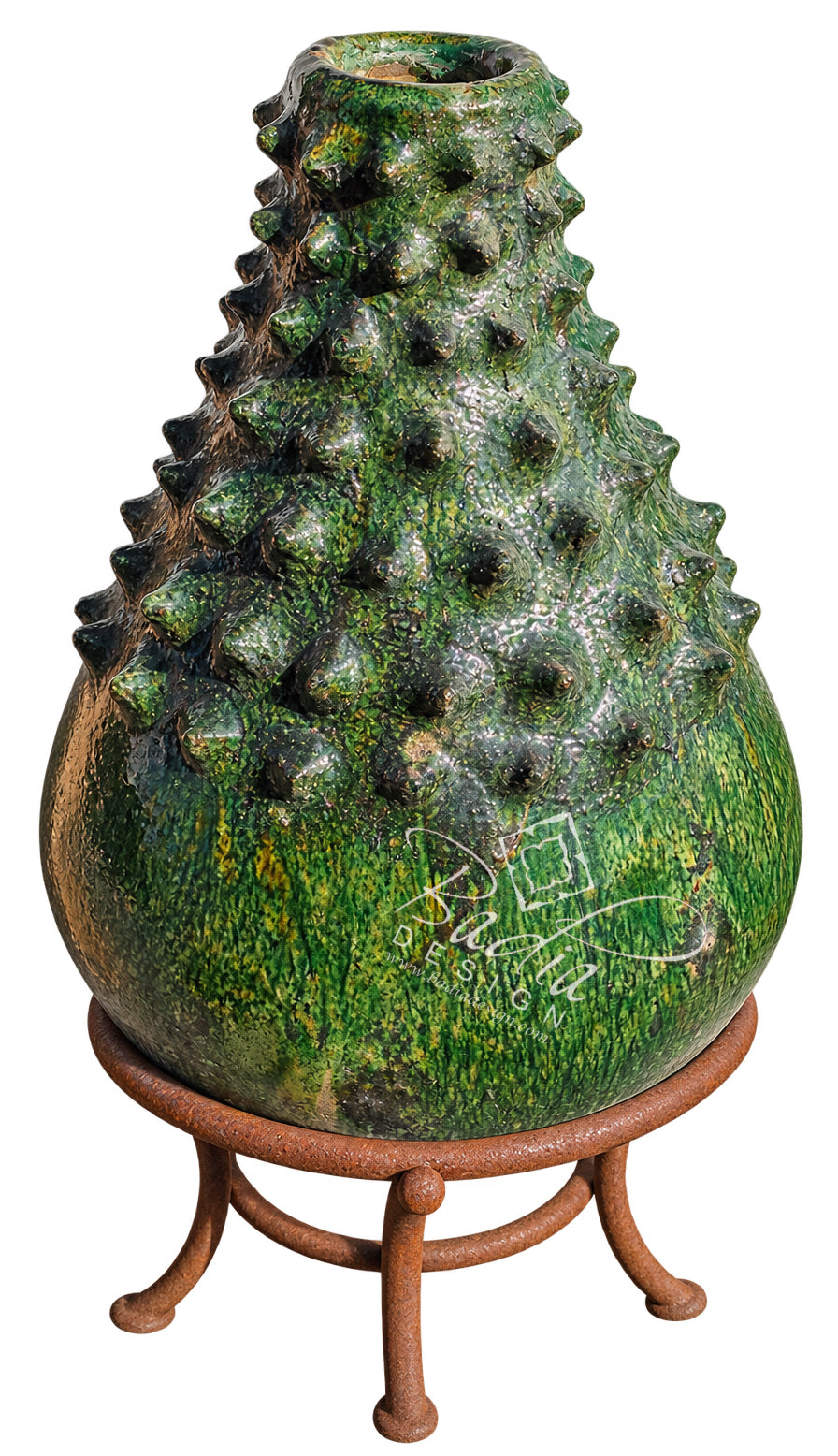 Moroccan Green Glazed Tamegroute Spiked Vase with base