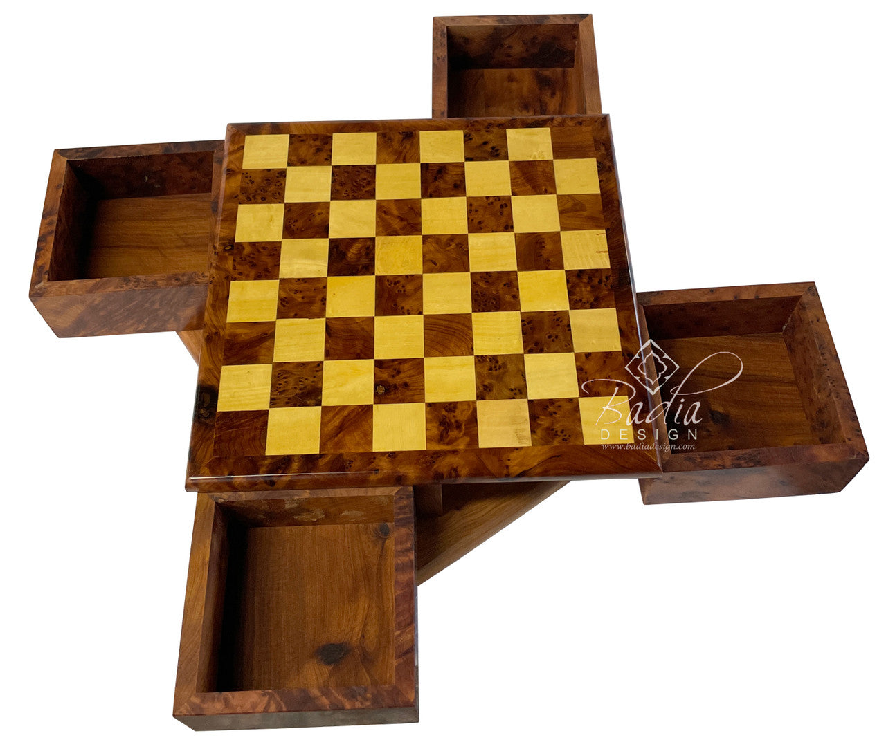 Wooden checkers board with checkered pattern on a white background