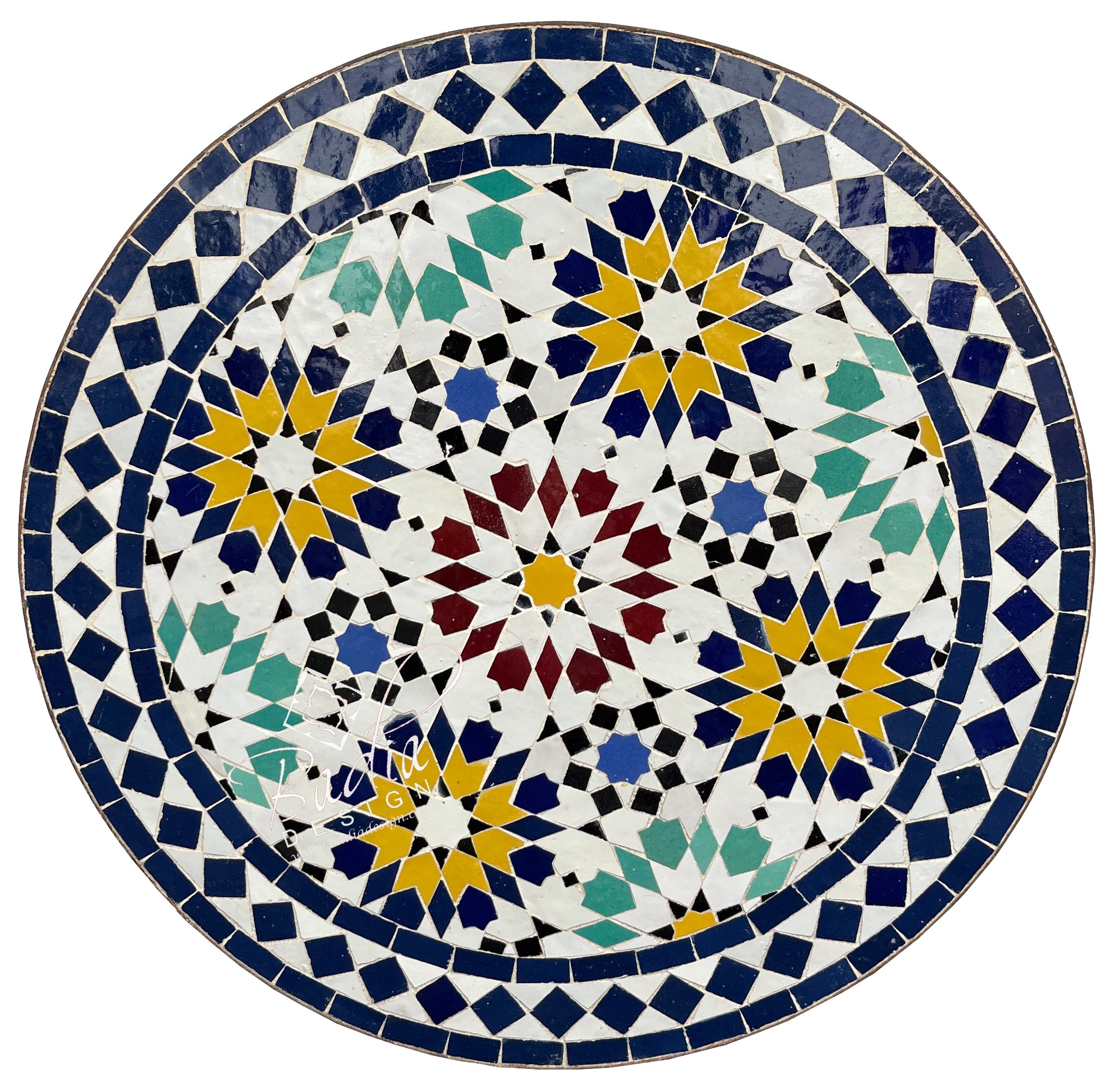 Round Moroccan Multi-Color Mosaic Tile Table Top