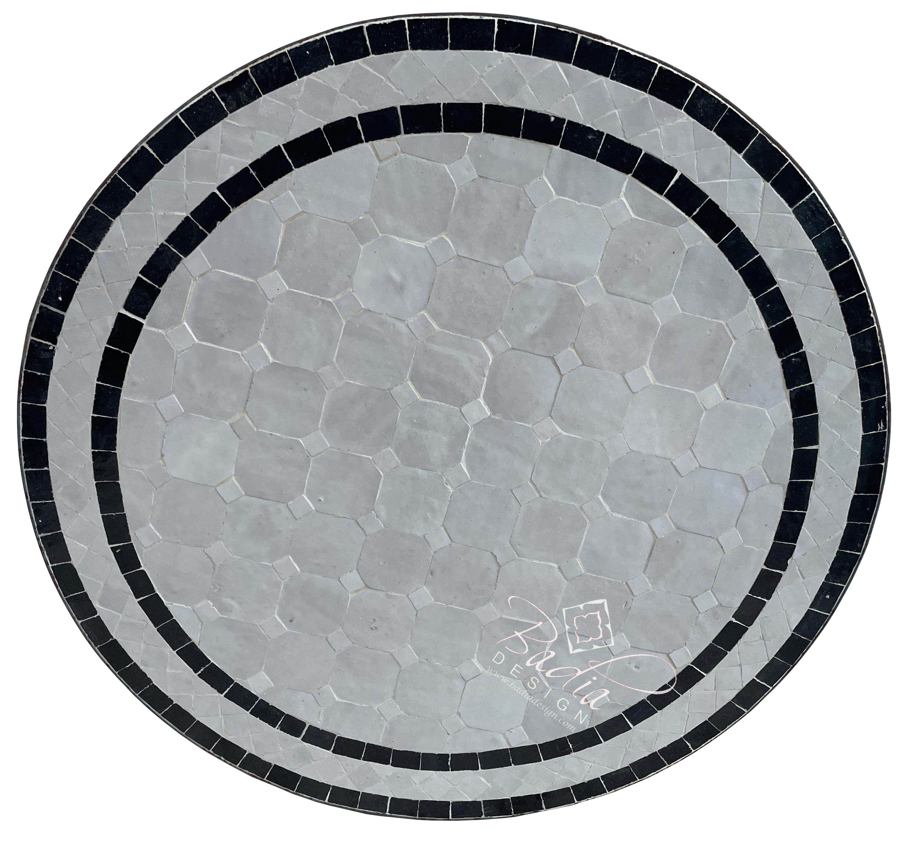 Black and White Round Moroccan Ceramic Tile Table Top
