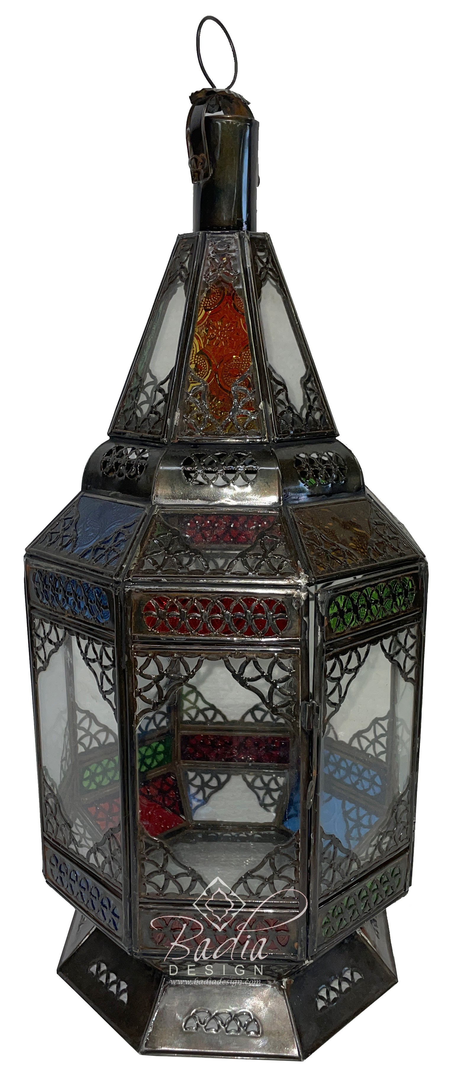 Vibrant Hanging Lantern with Multi-Colored Glass