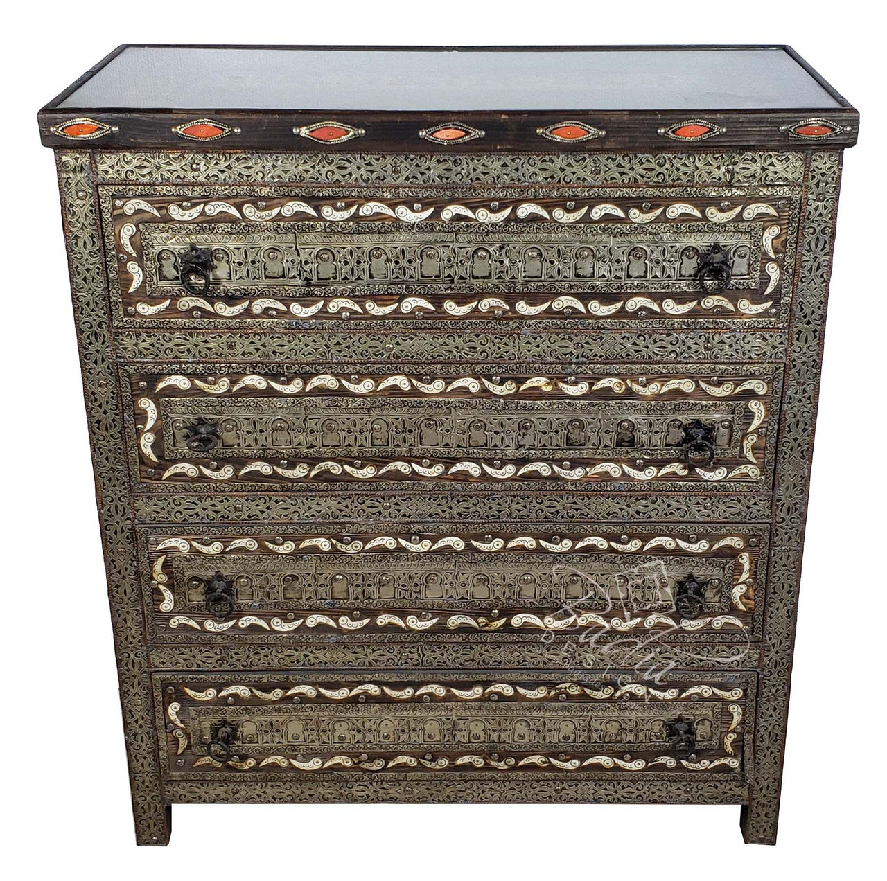 Vintage Metal and White Bone Dresser with Four Drawers