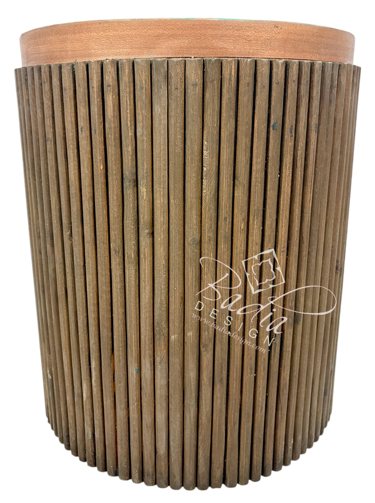 Wooden Side Table with Round Sunburst Top
