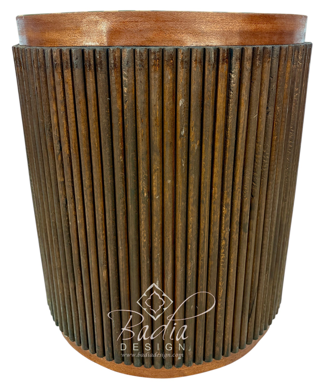 Wooden Side Table with Round Sunburst Top