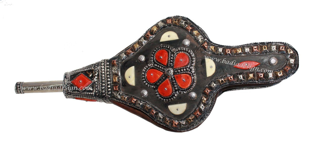 Moroccan Metal Air Blower with Bone Inlay