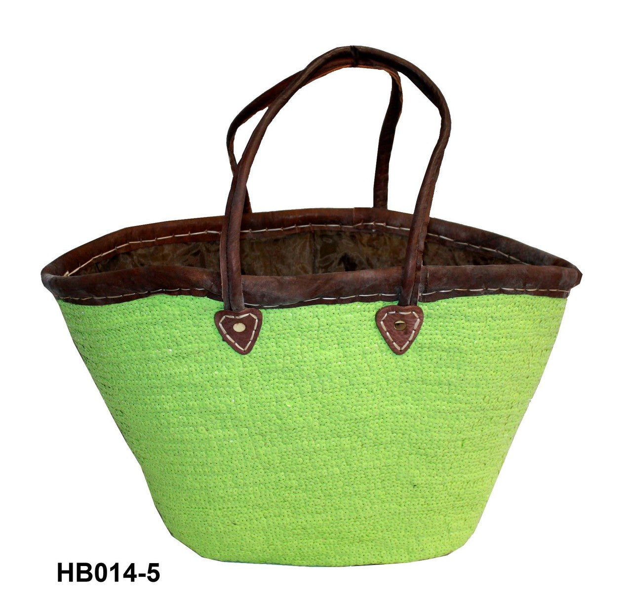 Lime green bag with brown handles