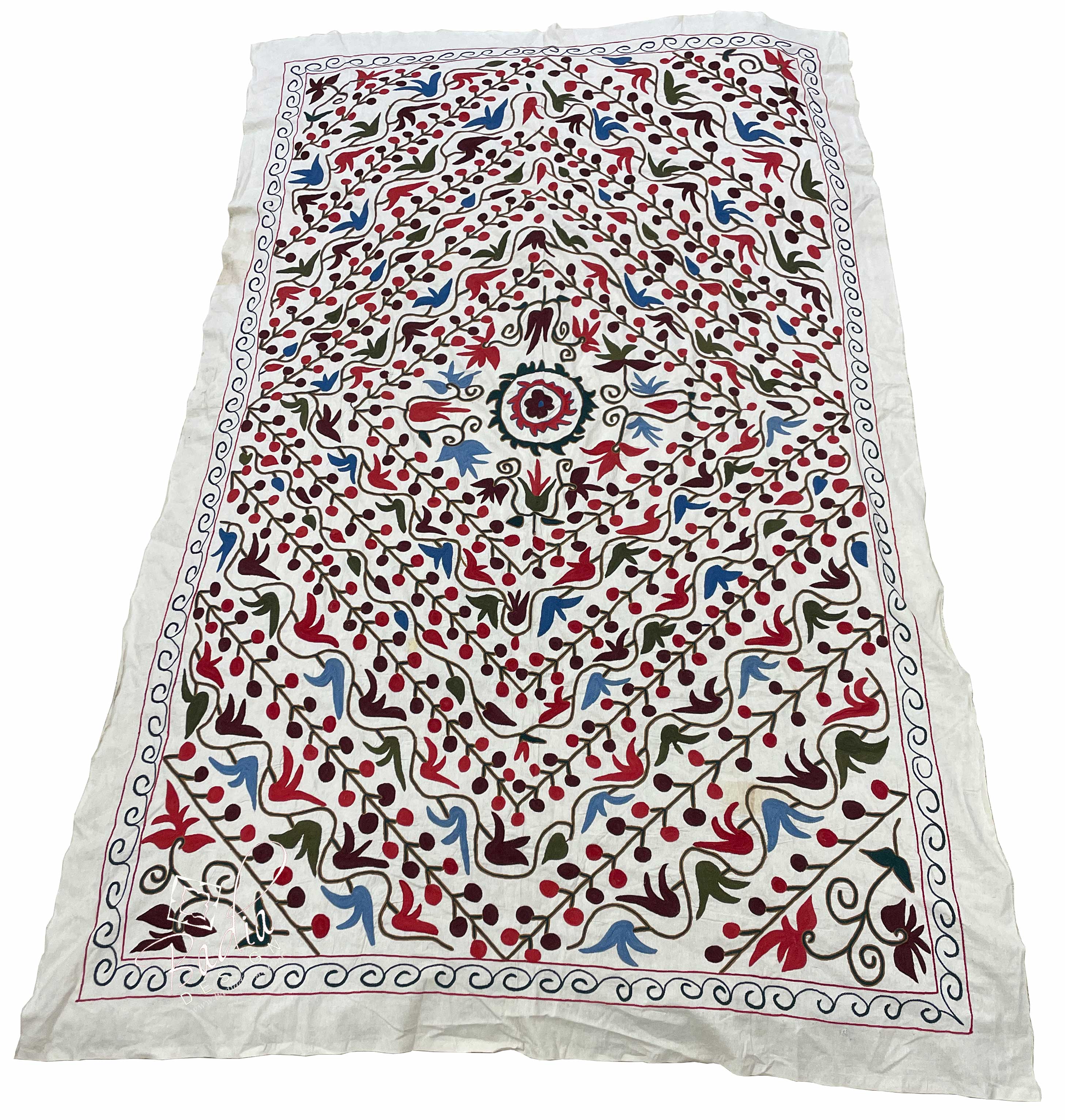 71" W x 118" H - Multi-Color Suzani Fabric Quilt - SUZQLT032