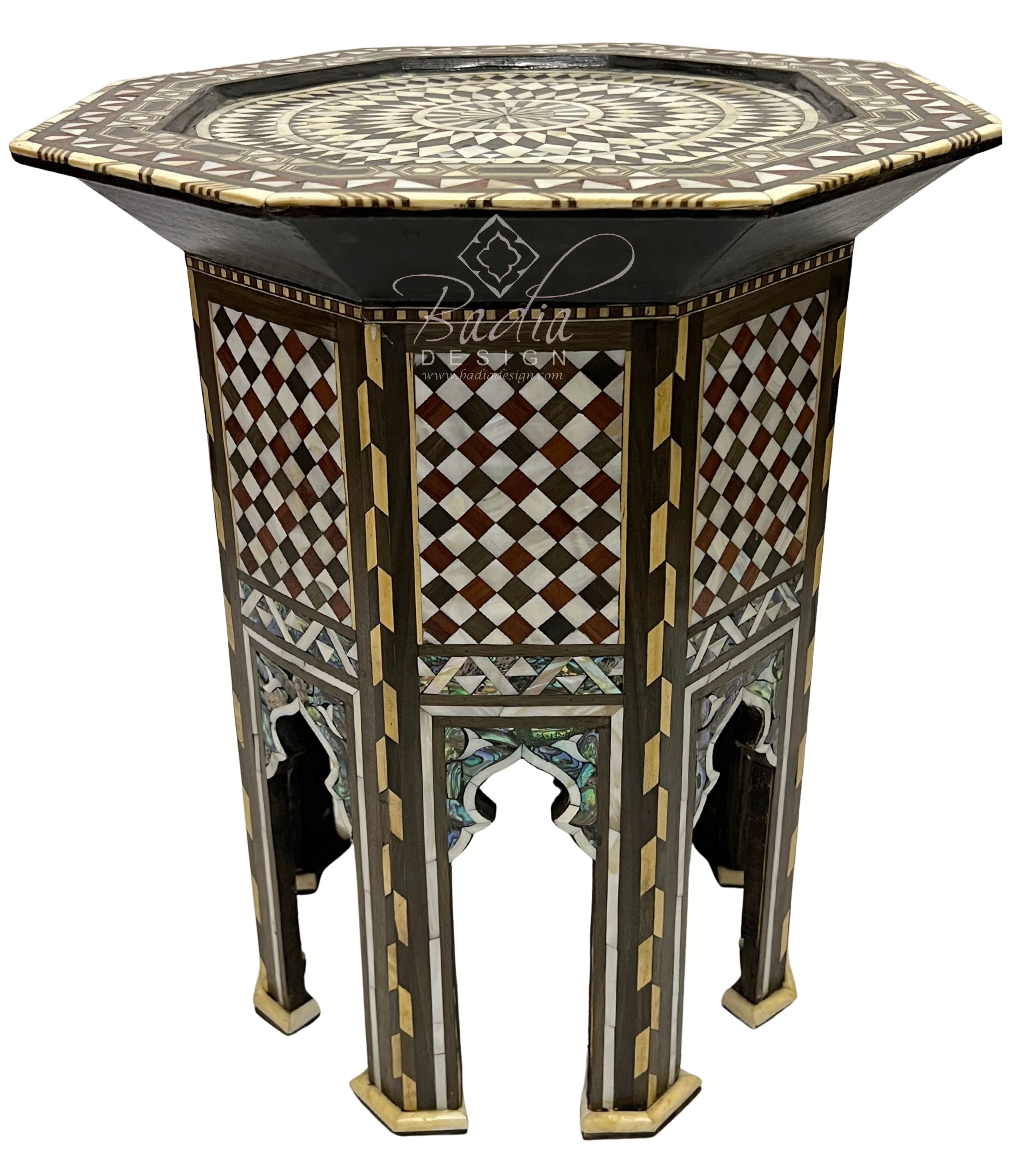 Octagonal Accent Table with Mother of Pearl Inlay