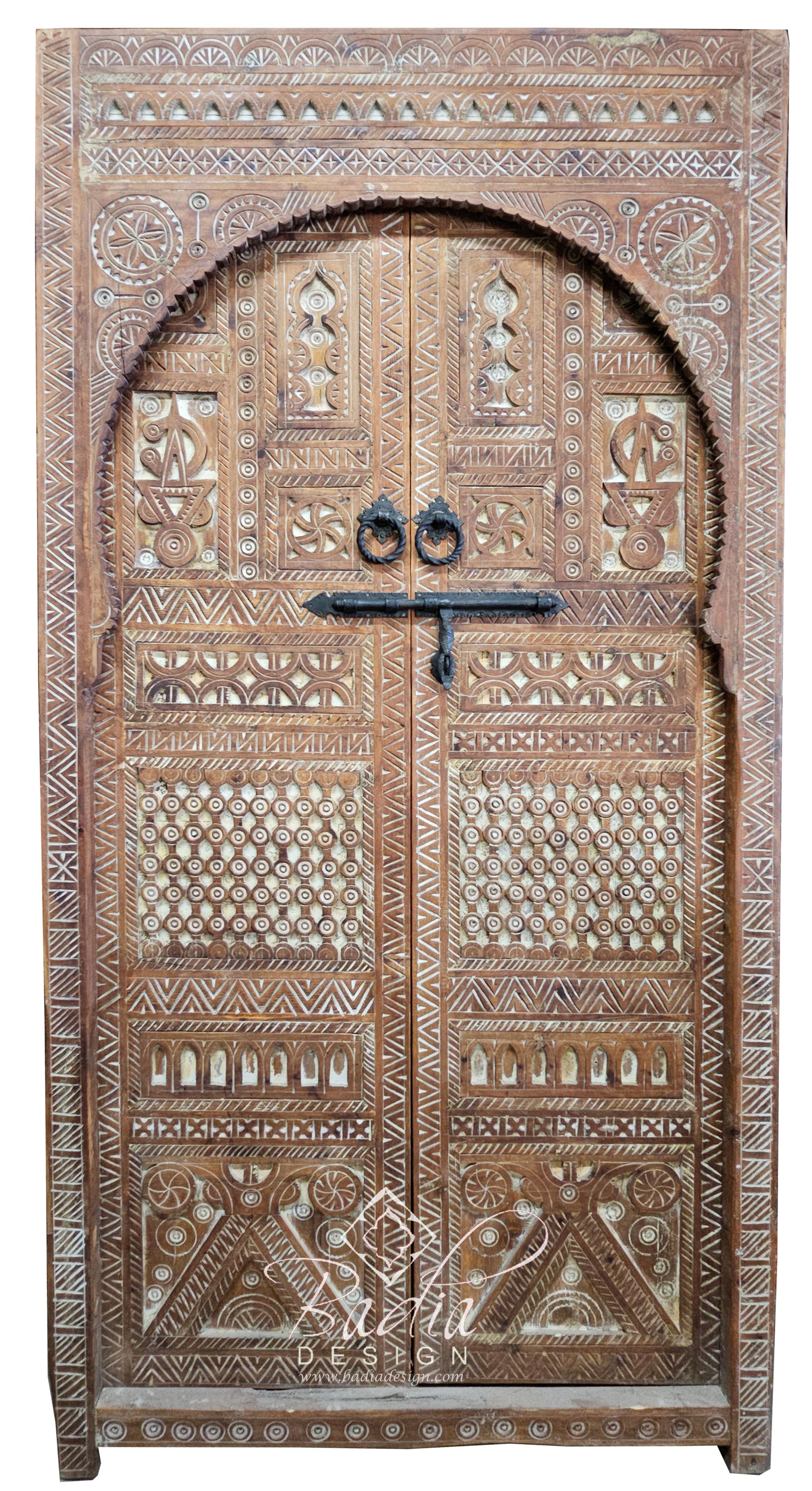Moroccan Tall Vintage Hand Carved Wooden Door from Badia Design Inc.