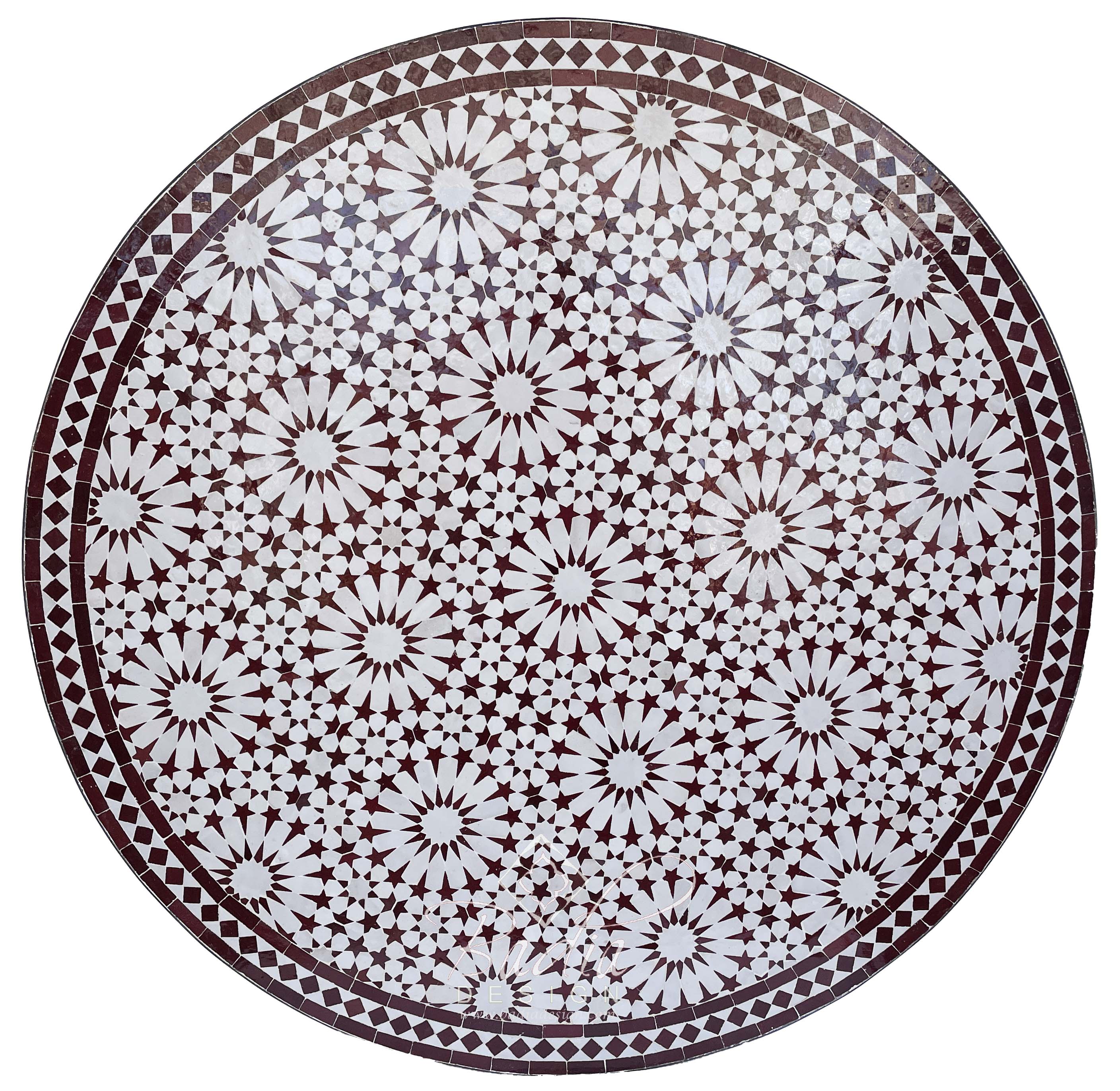 Brick Red and White Moroccan Mosaic Tile Table Top