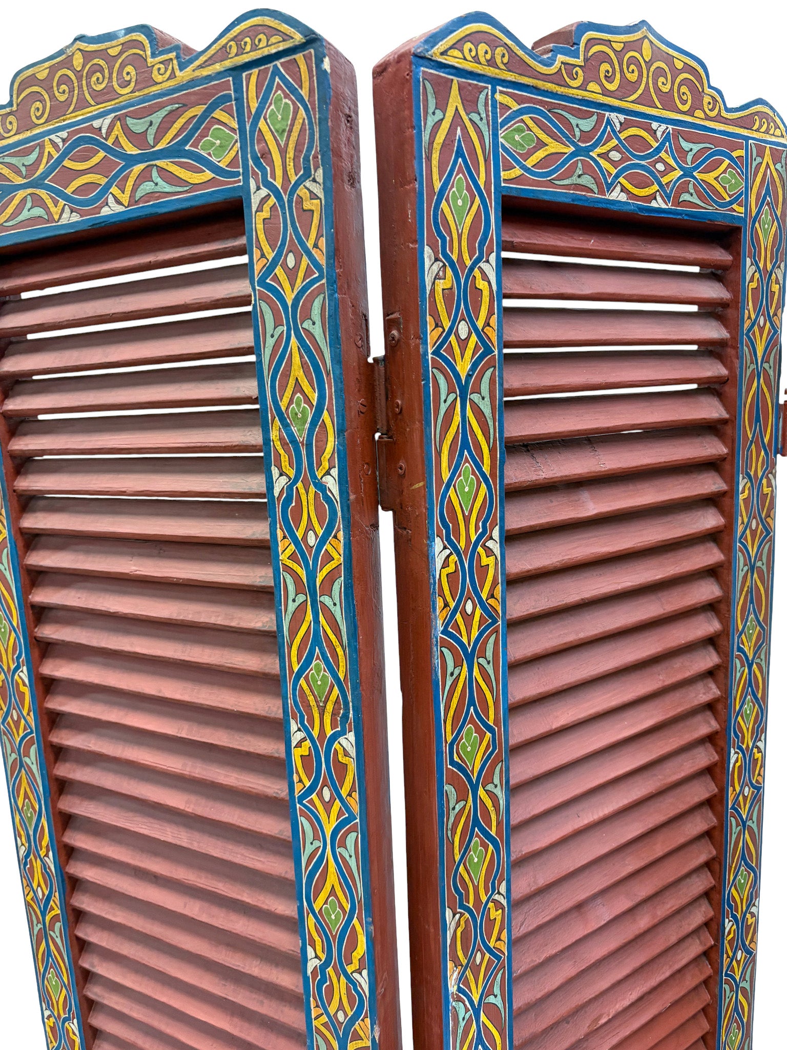 Red Multi-Color Geometric Folding Wood Room Divider