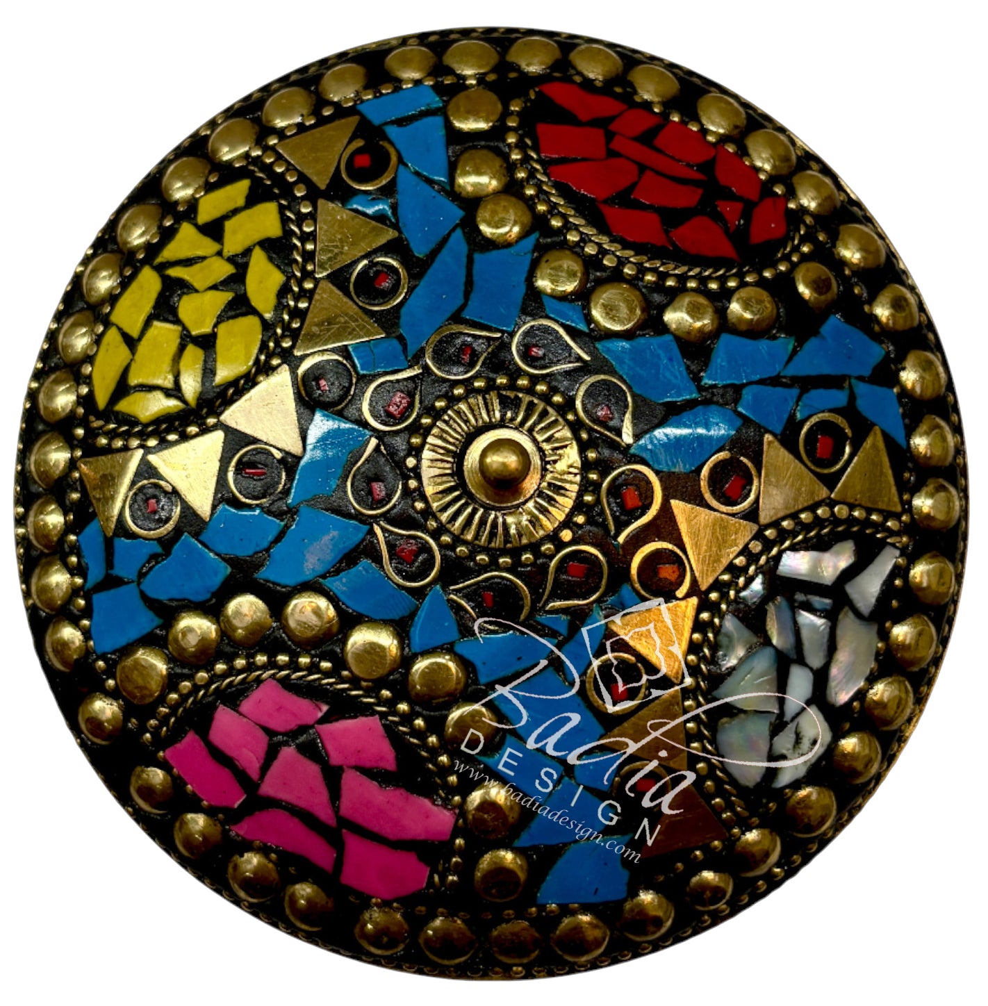 Aerial View of Moroccan Blue Resin Inlay Jewelry Container with Gold Detail