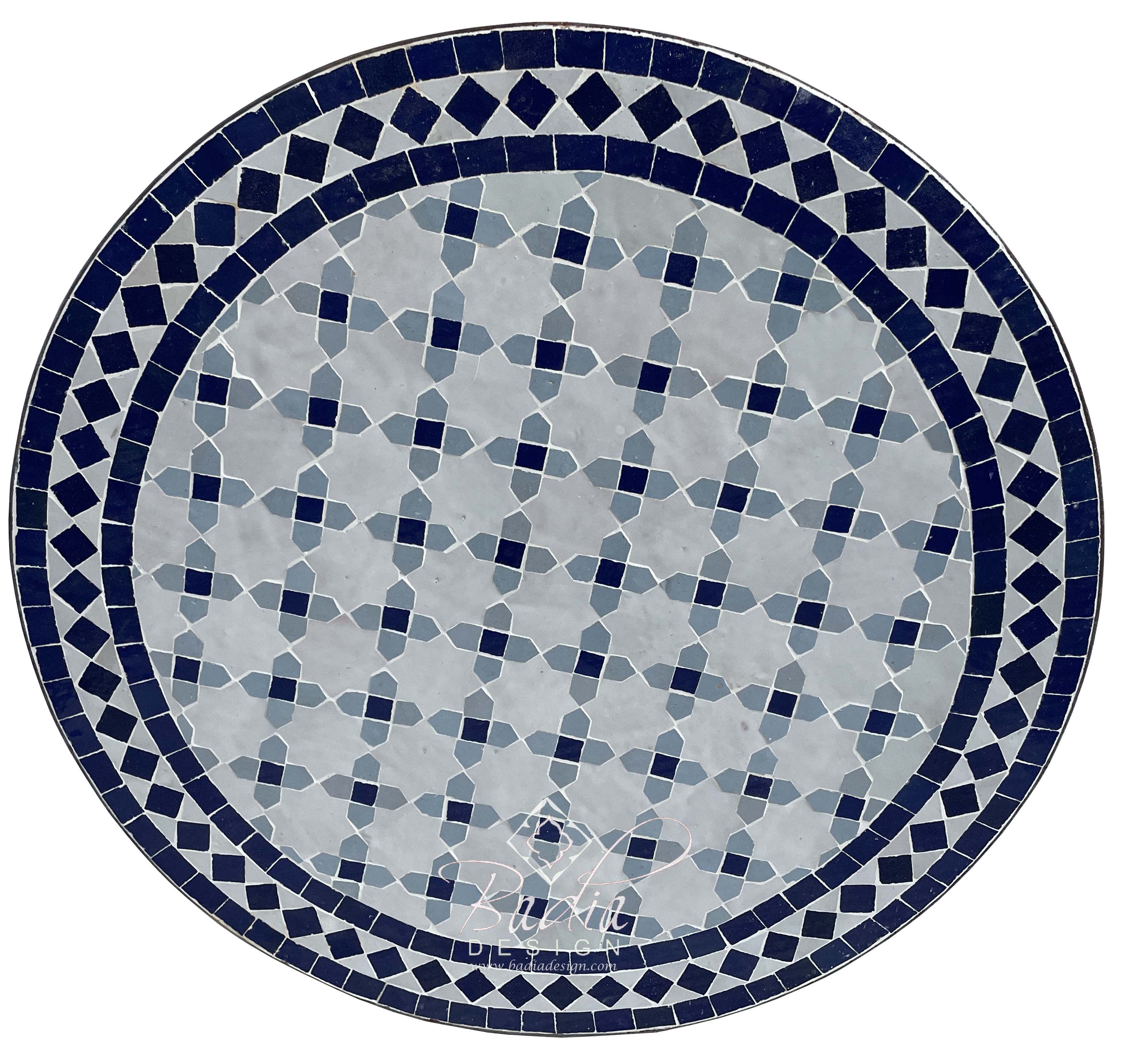 Round Blue and White Moroccan Tile Table Top