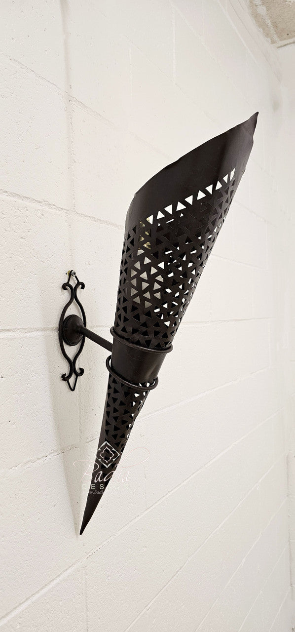 Tall Cone Shaped Rustic Iron Wall Sconce