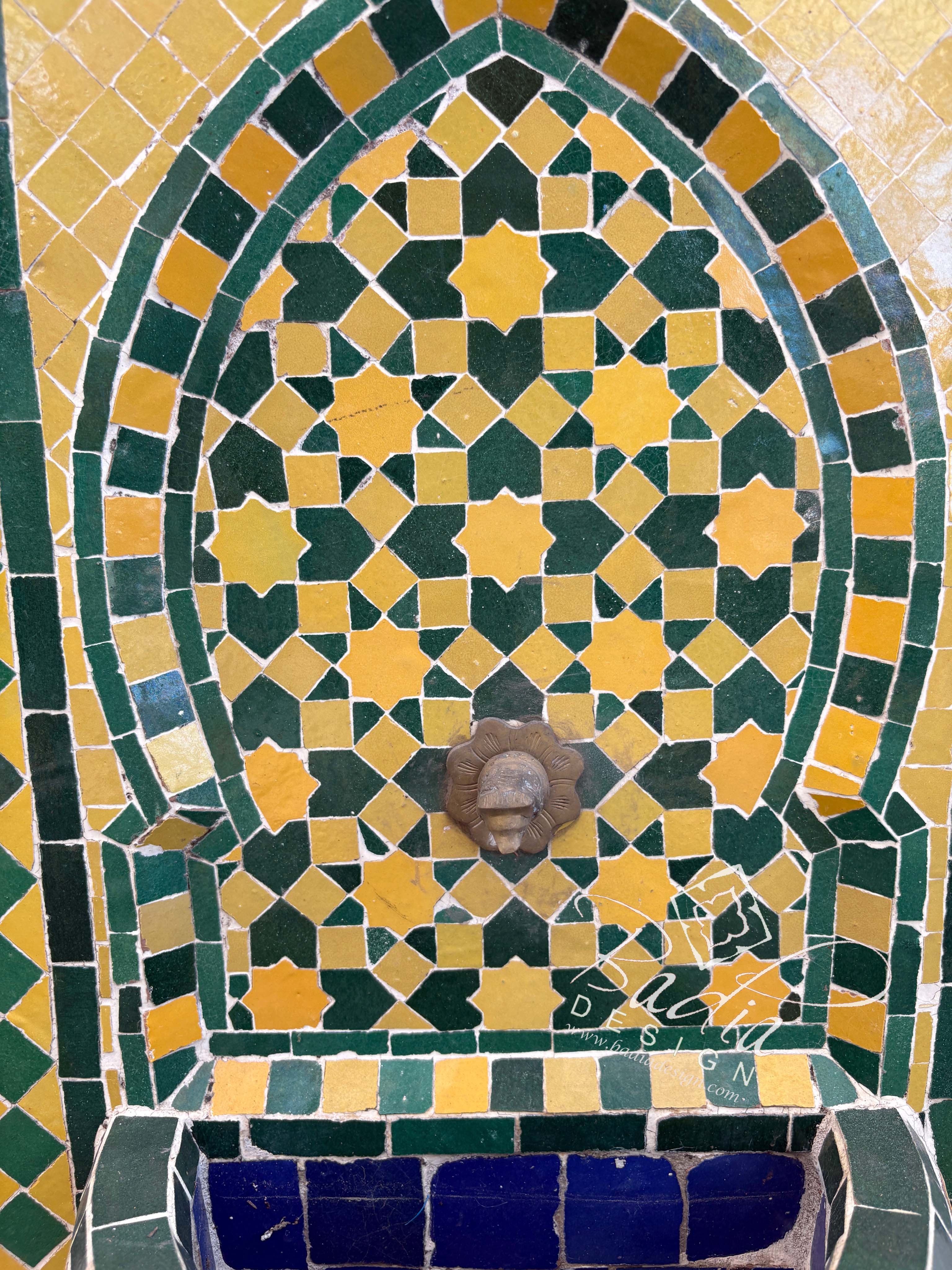 Small Green and Yellow Tile Water Fountain