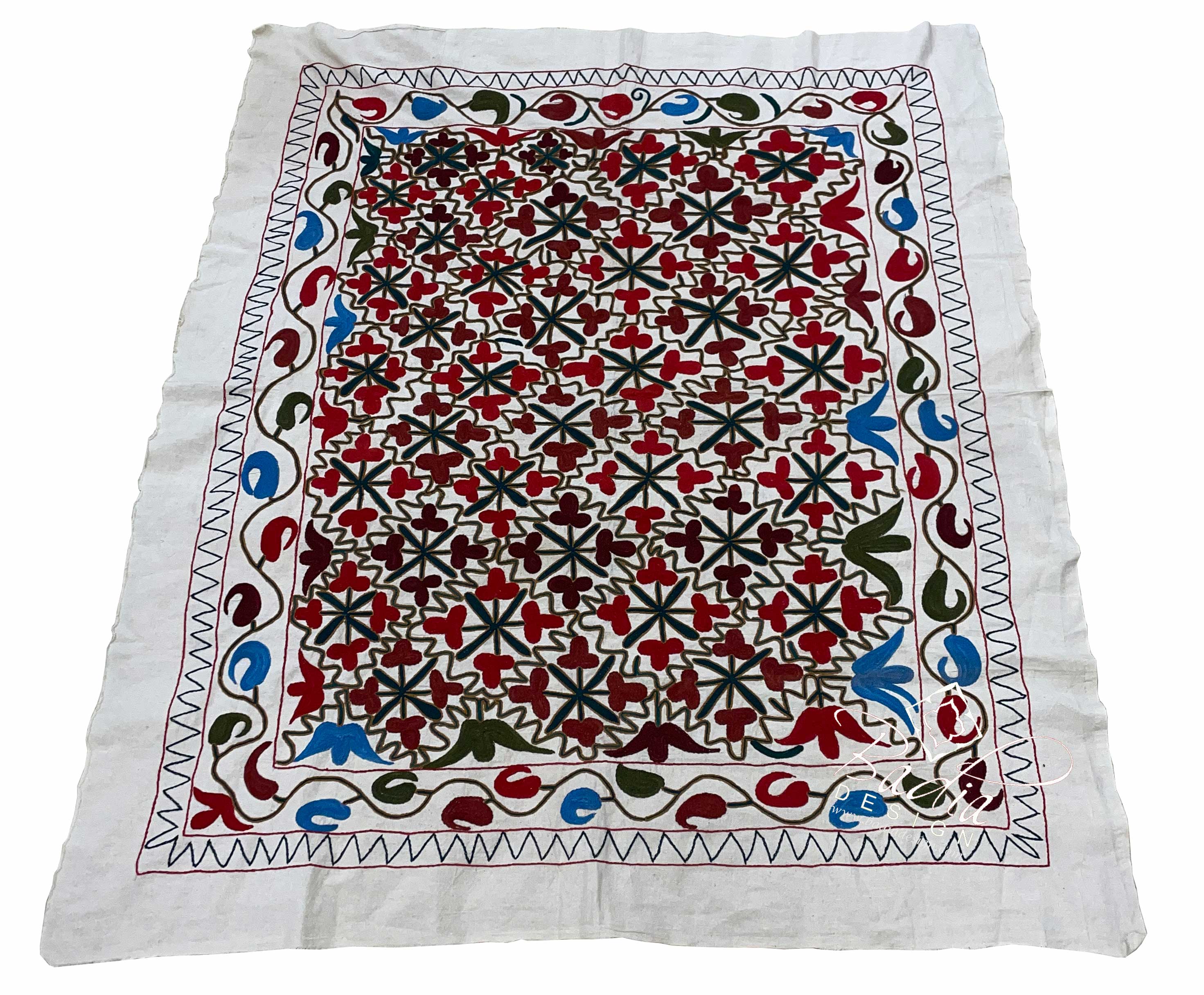 55" W x 65" H - Suzani Multi-Color Fabric Quilt - SUZQLT034