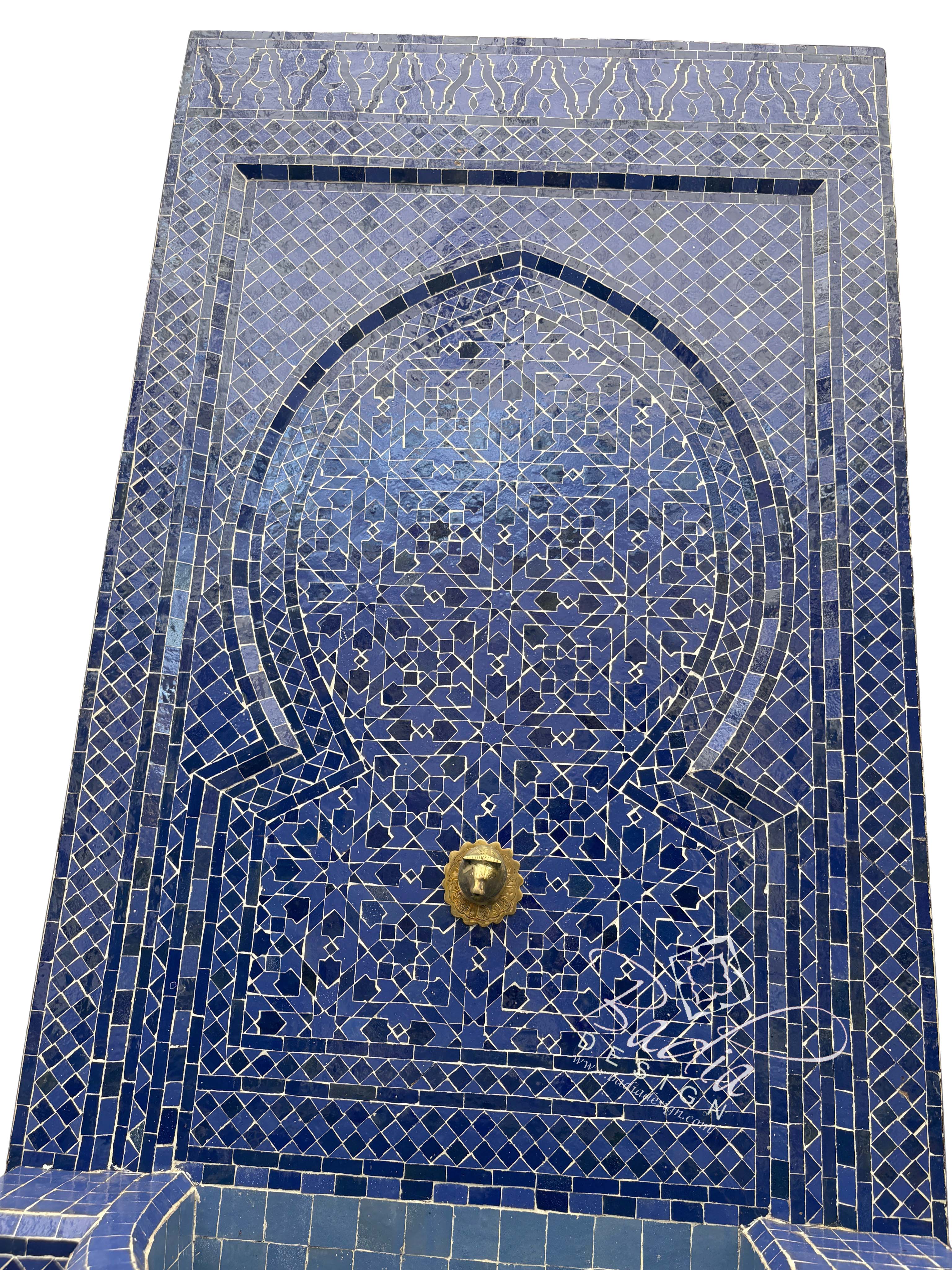Tall Blue Mosaic Tile Water Fountain