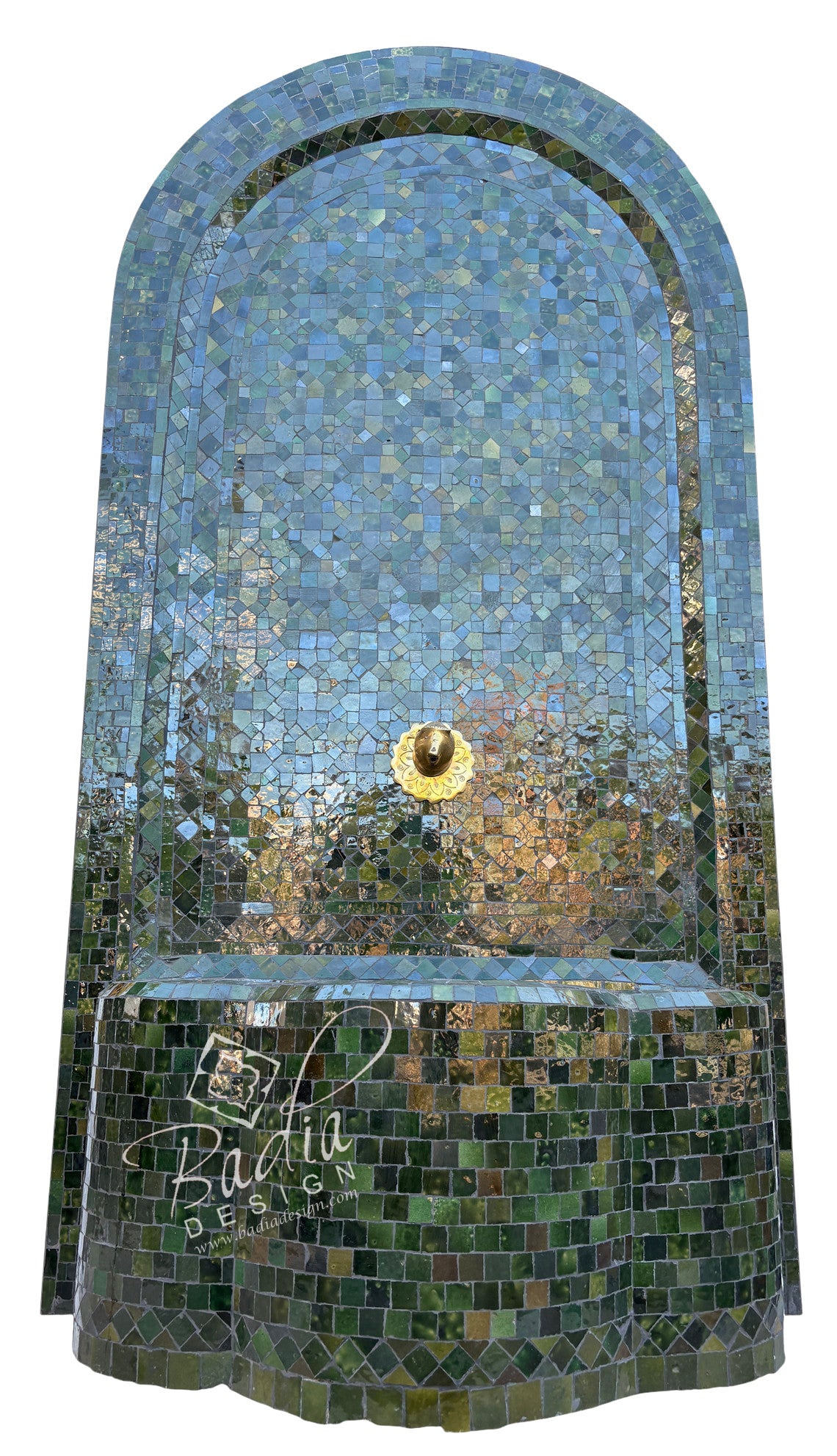 Tall Moroccan Deep Green Multi-Shade Mosaic Fountain