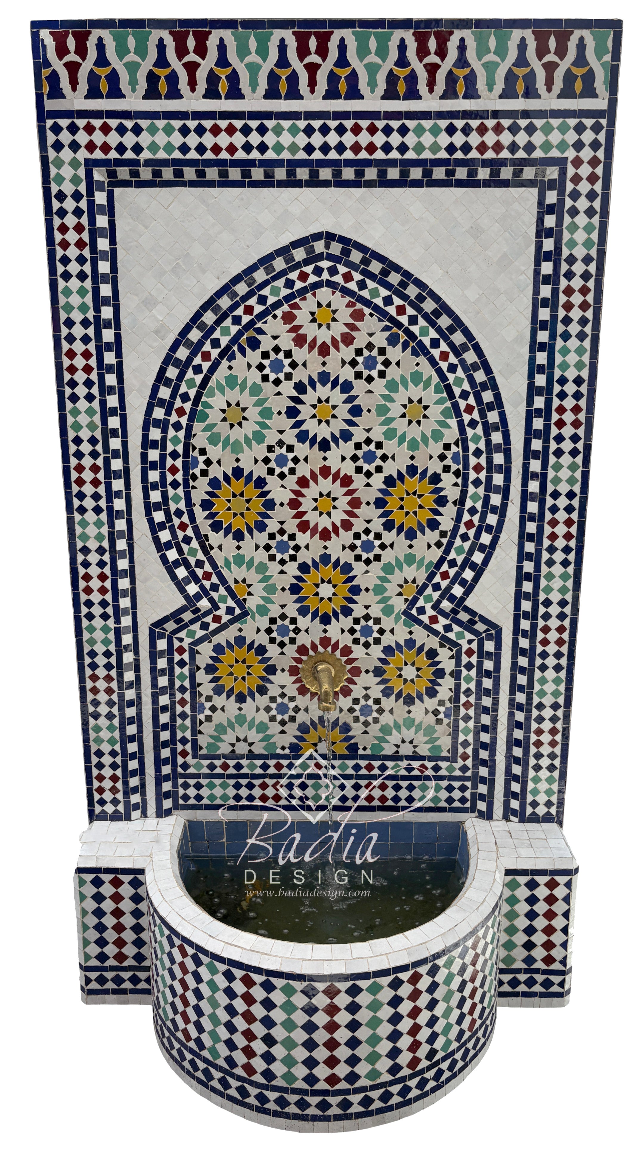 Tall Moroccan Multi-Color Mosaic Tile Water Fountain