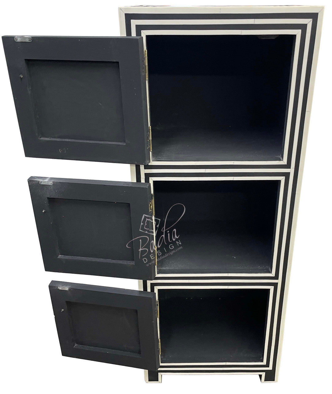 Tall Black and White Camel Bone Storage Cabinet