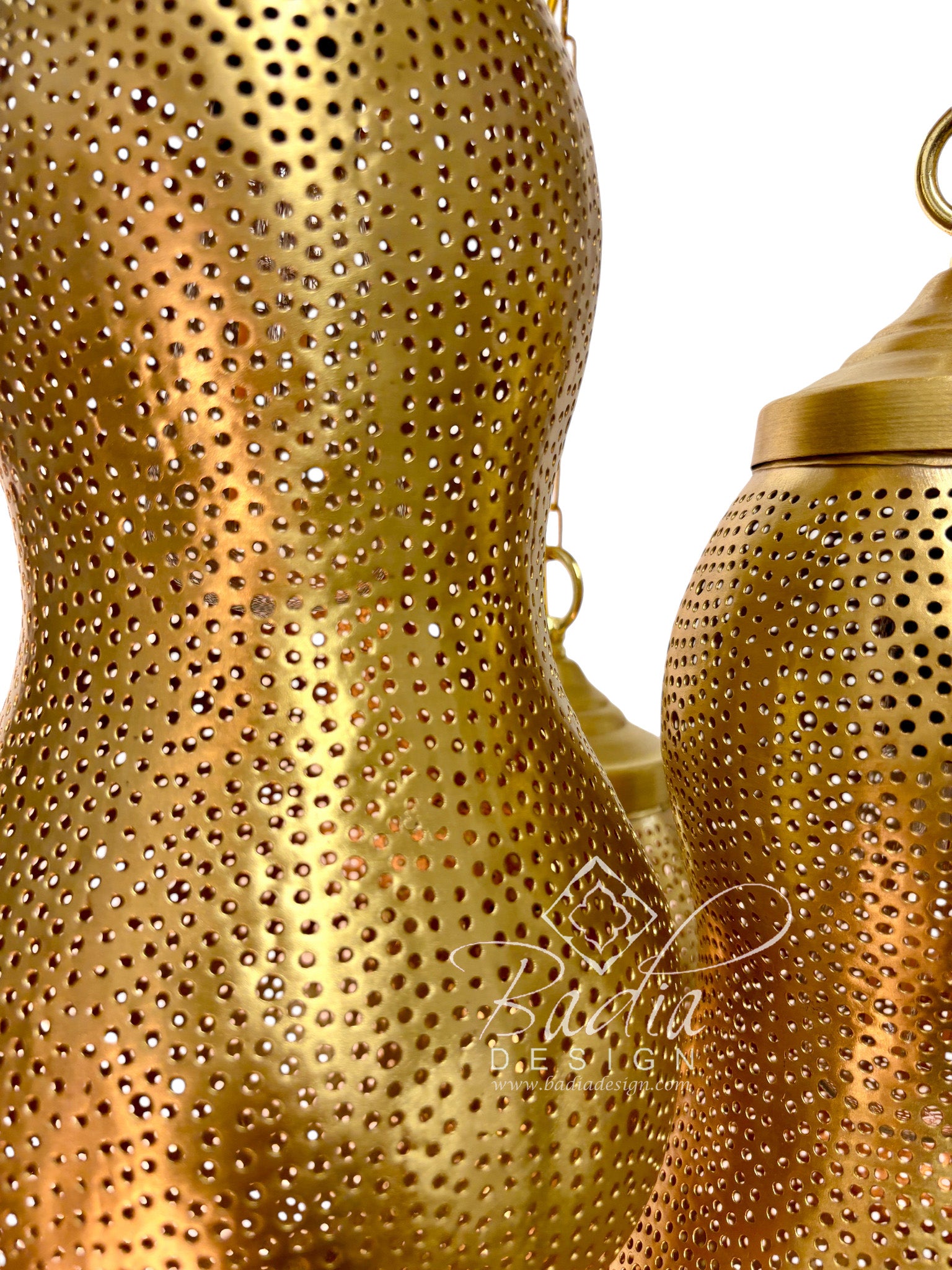 Three-Light Gourd-Shaped Pierced Brass Chandelier