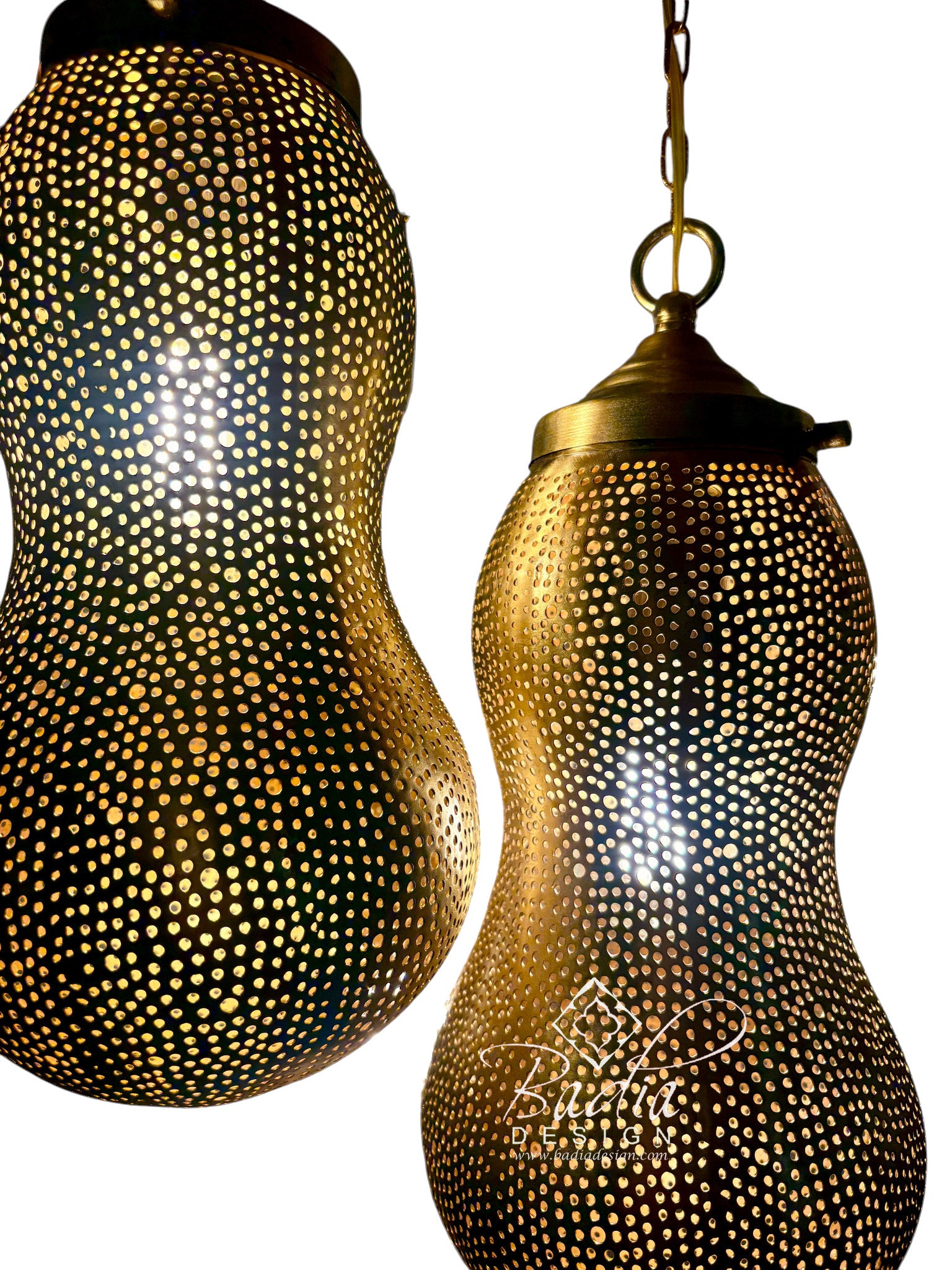 Three-Light Gourd-Shaped Pierced Brass Chandelier