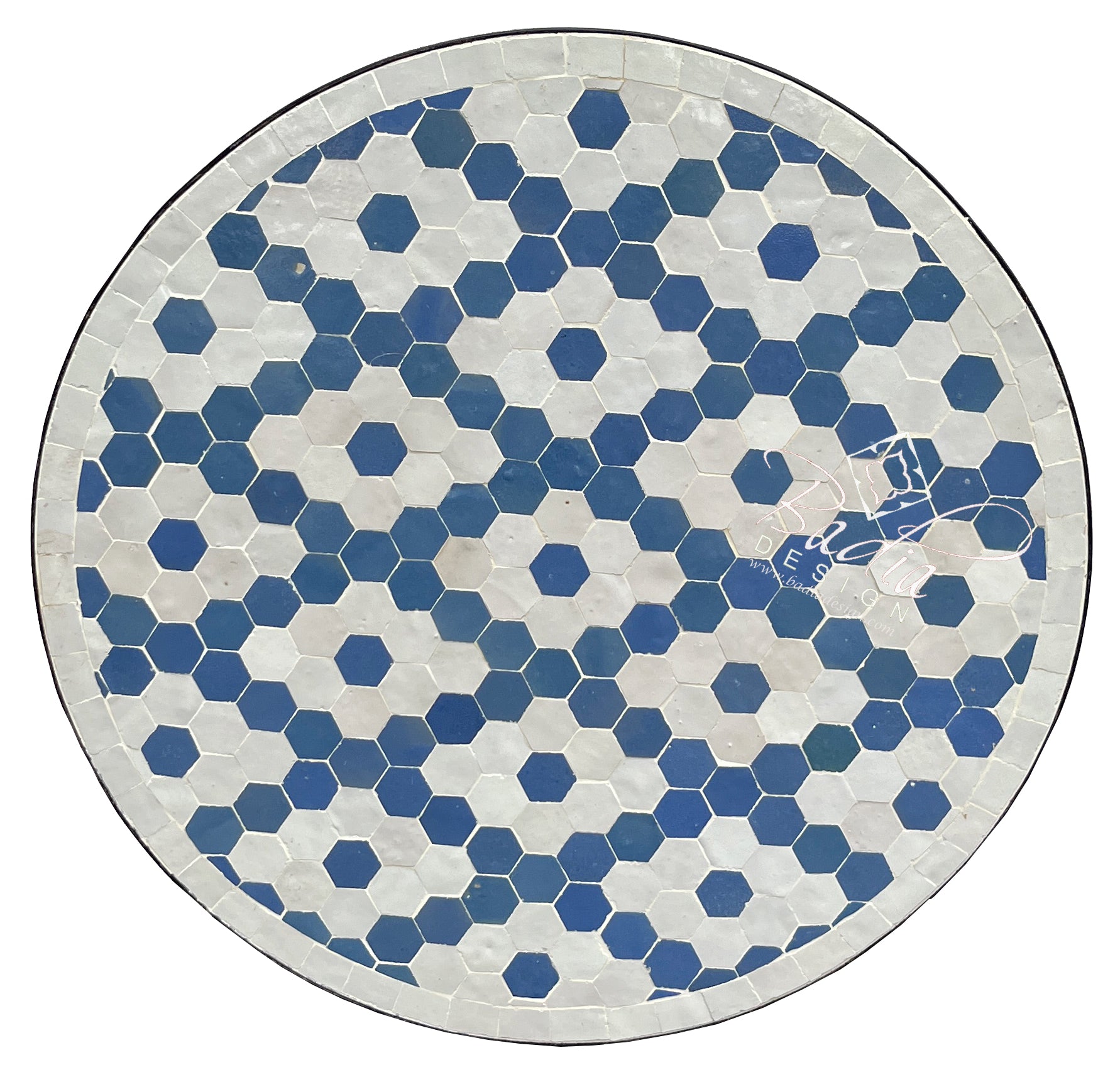 Round Moroccan White and Blue Tile Table Top