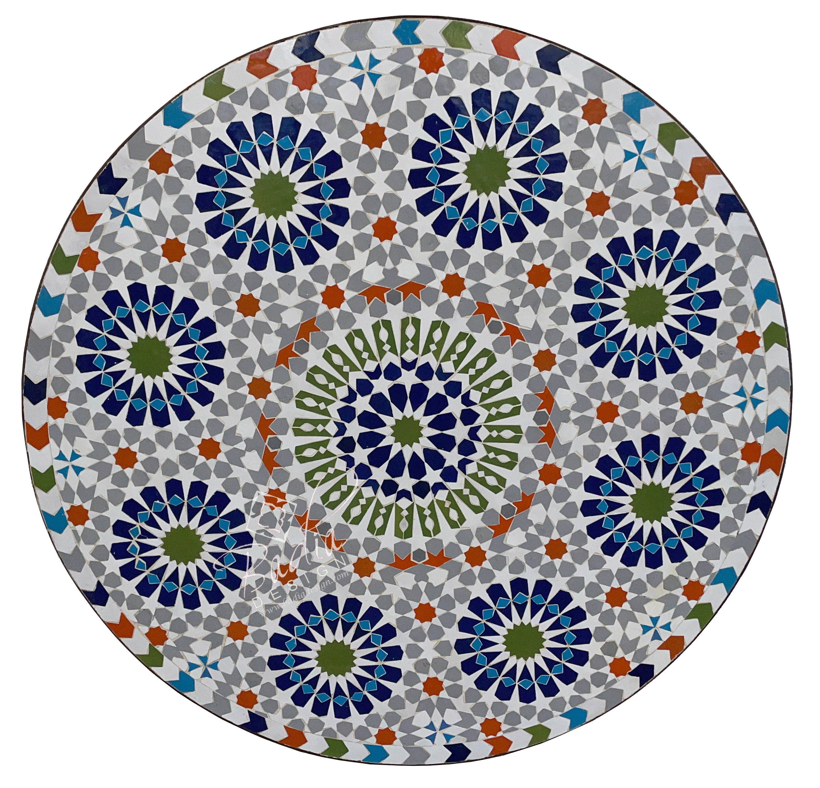 Round Moroccan Intricately Designed Tile Table Top