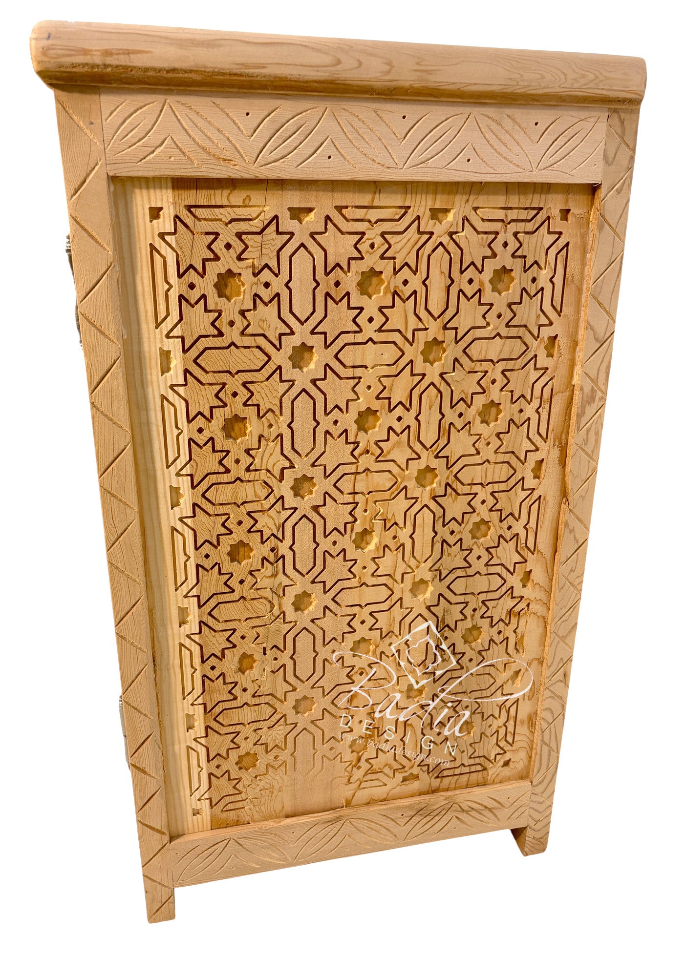 Unfinished Carved Wood Two-Door Cabinet