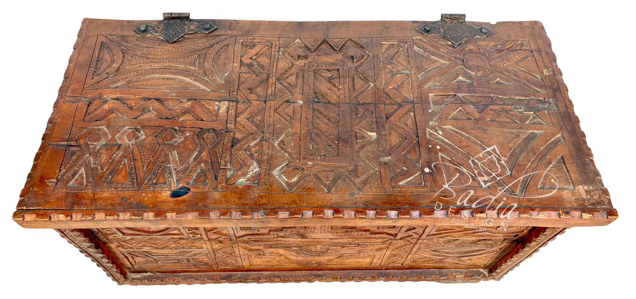 Vintage Hand-Carved Wooden Trunk