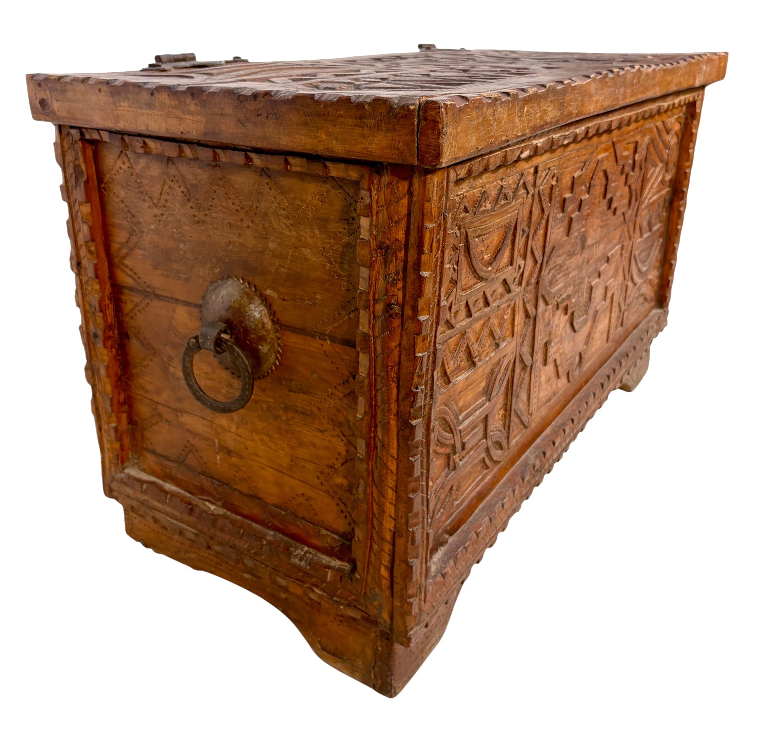 Vintage Hand-Carved Wooden Trunk