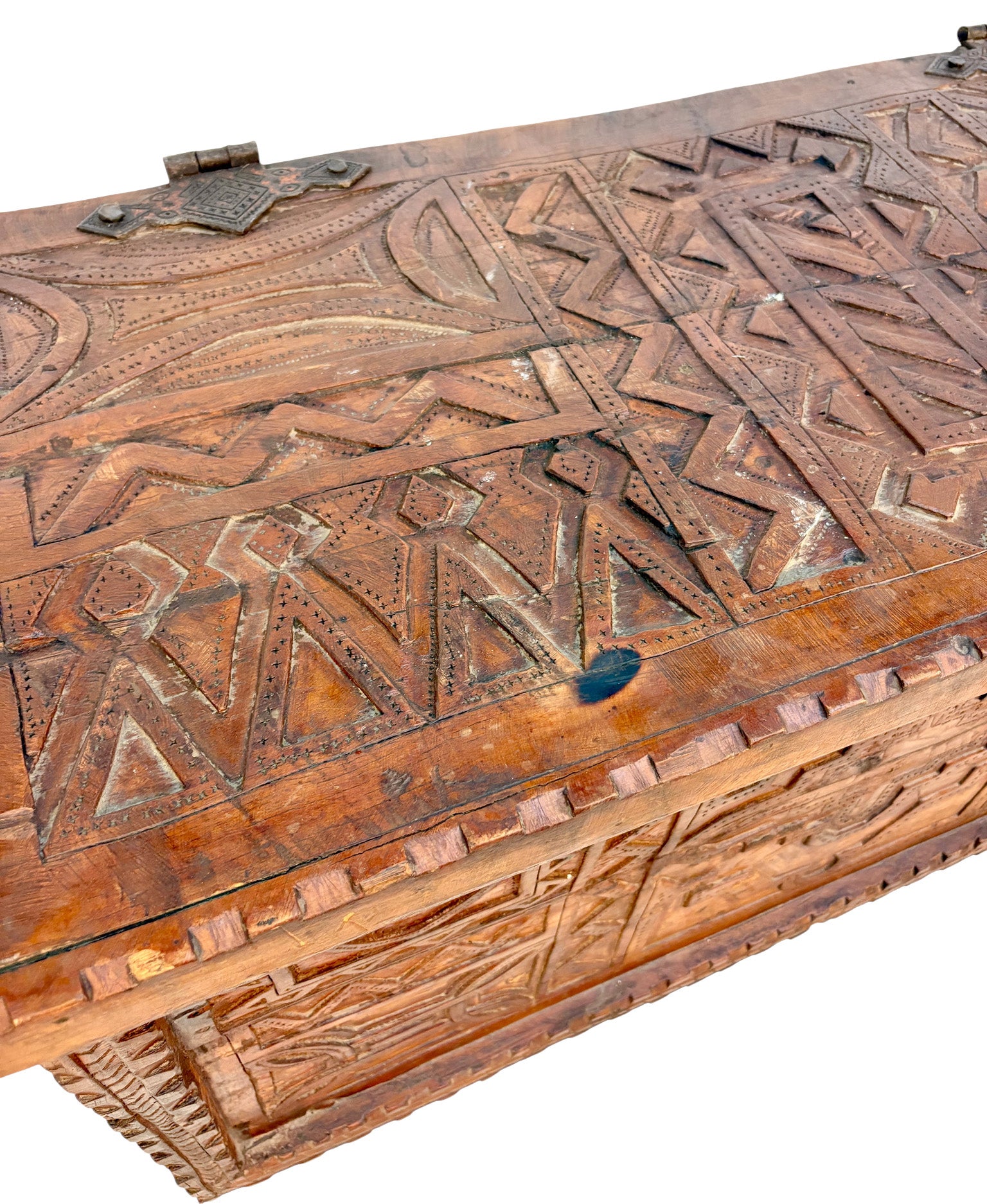 Vintage Hand-Carved Wooden Trunk