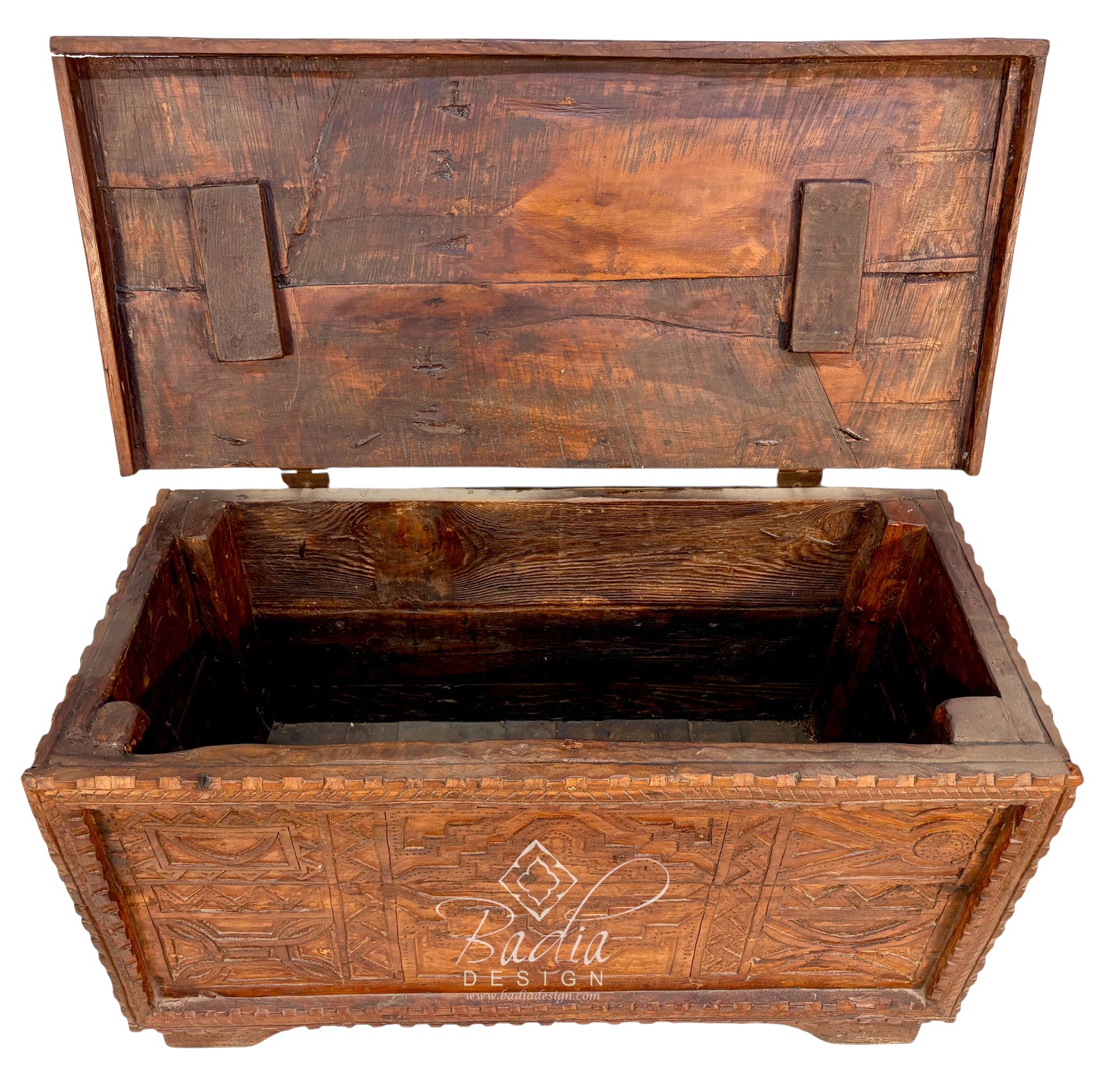 Vintage Hand-Carved Wooden Trunk